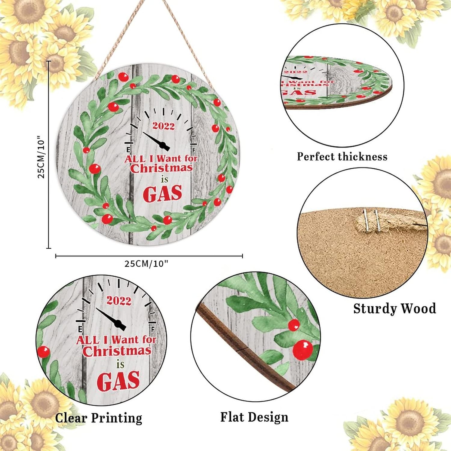 Farmhouse Door Hanger Christmas Wreath Funny Wood Sign 10x10