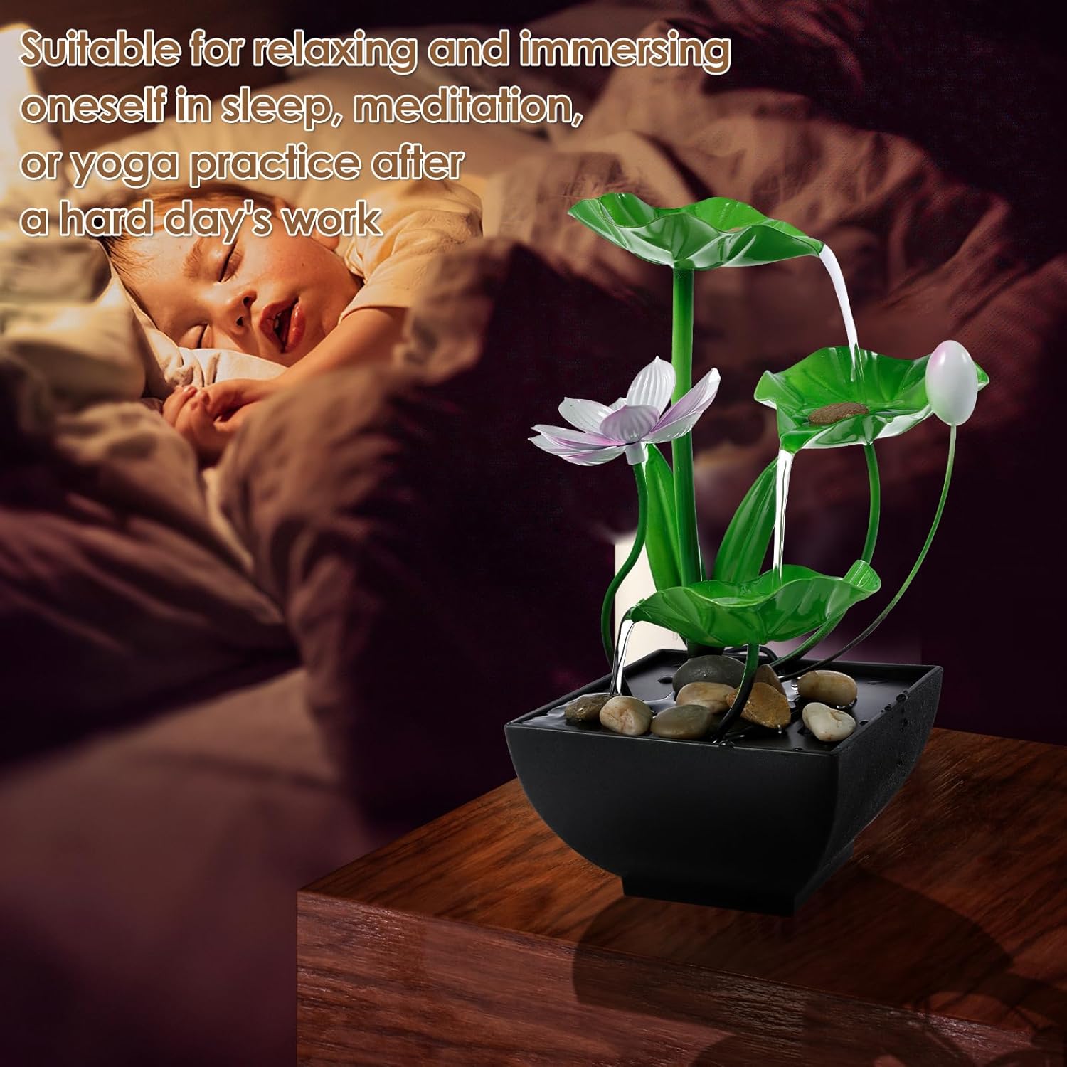 Water Lily Tabletop Fountain with USB Charging