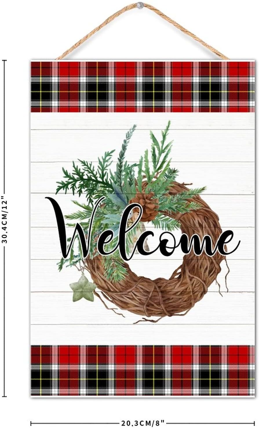 Welcome Winter Door Wreath Farmhouse Hanging Sign 8x12in