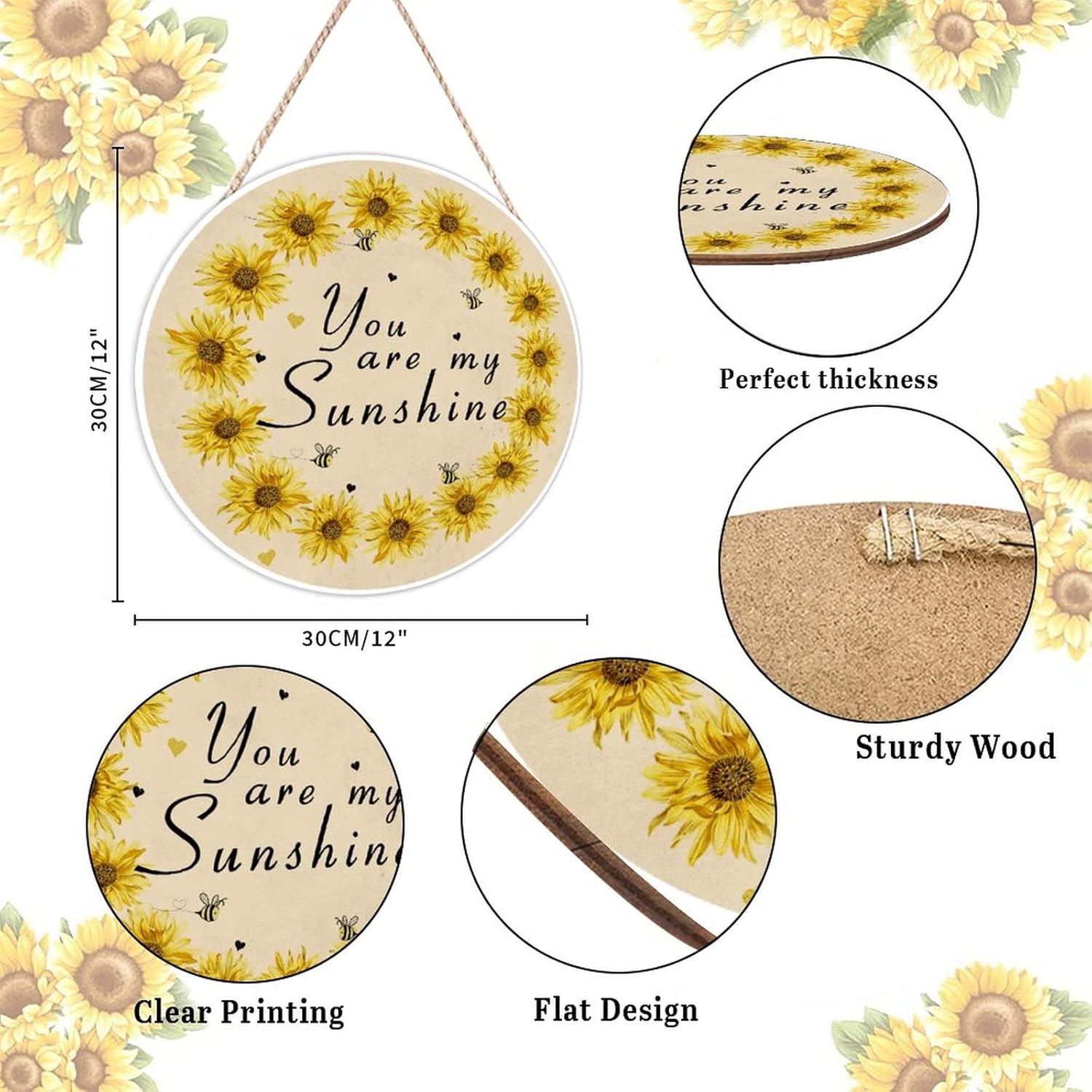 Farmhouse Front Door Hanger Vintage Sunflower You Are My Sunshine Bee Wood Sign