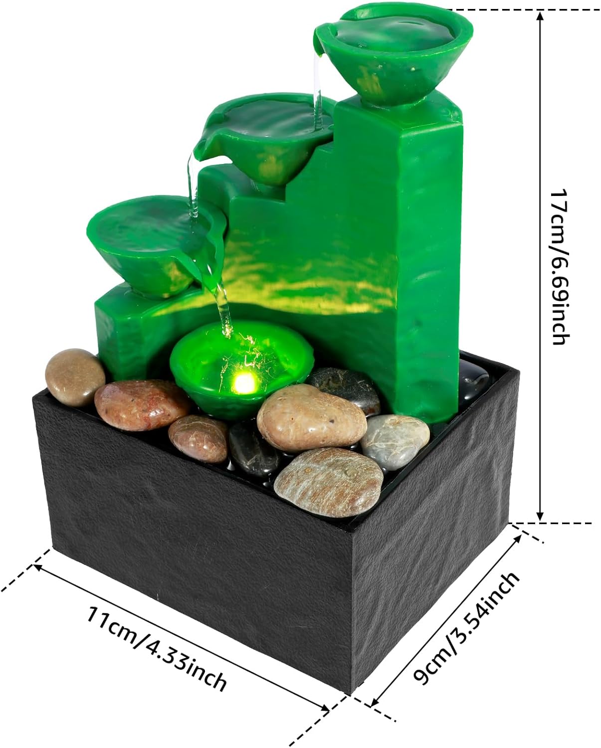 Emerald Green Tabletop Fountain with Light and Sound