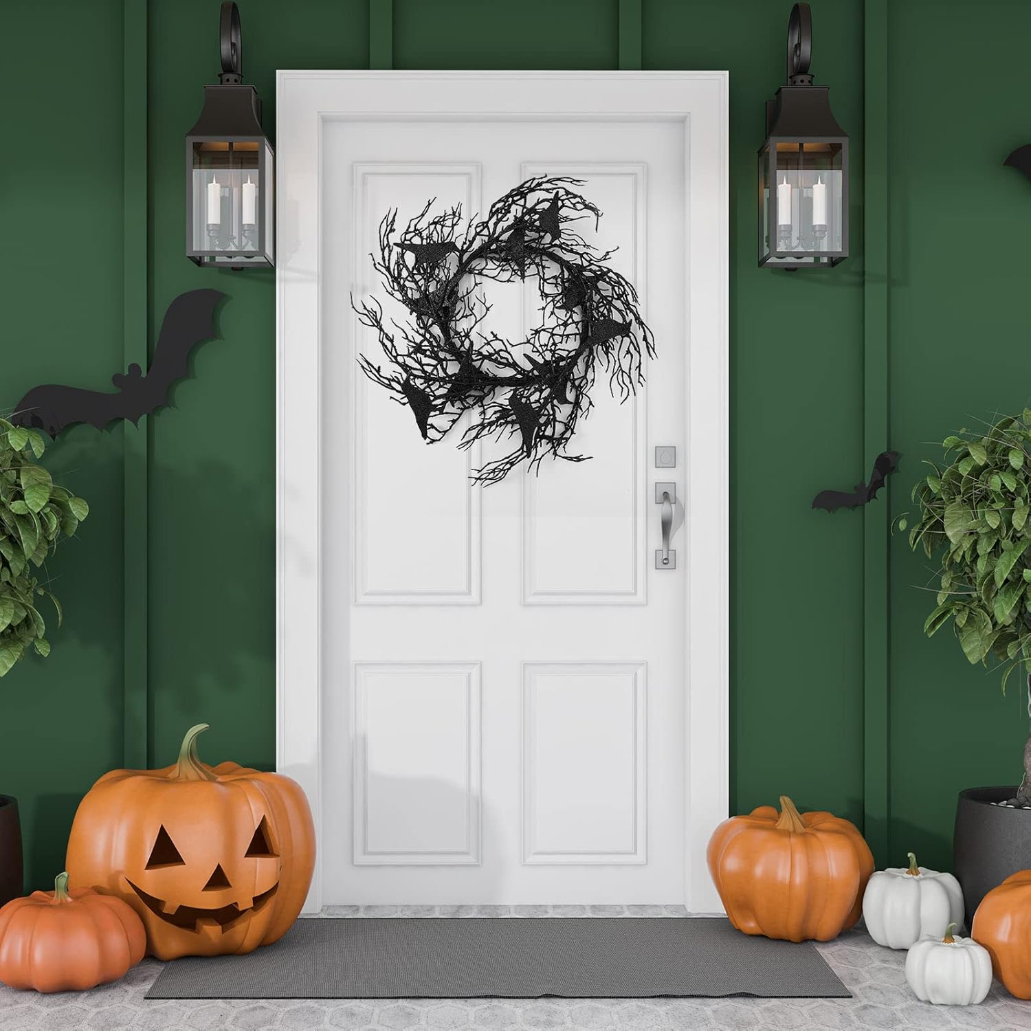 14 Inches Black Glitter Crow Halloween Wreath