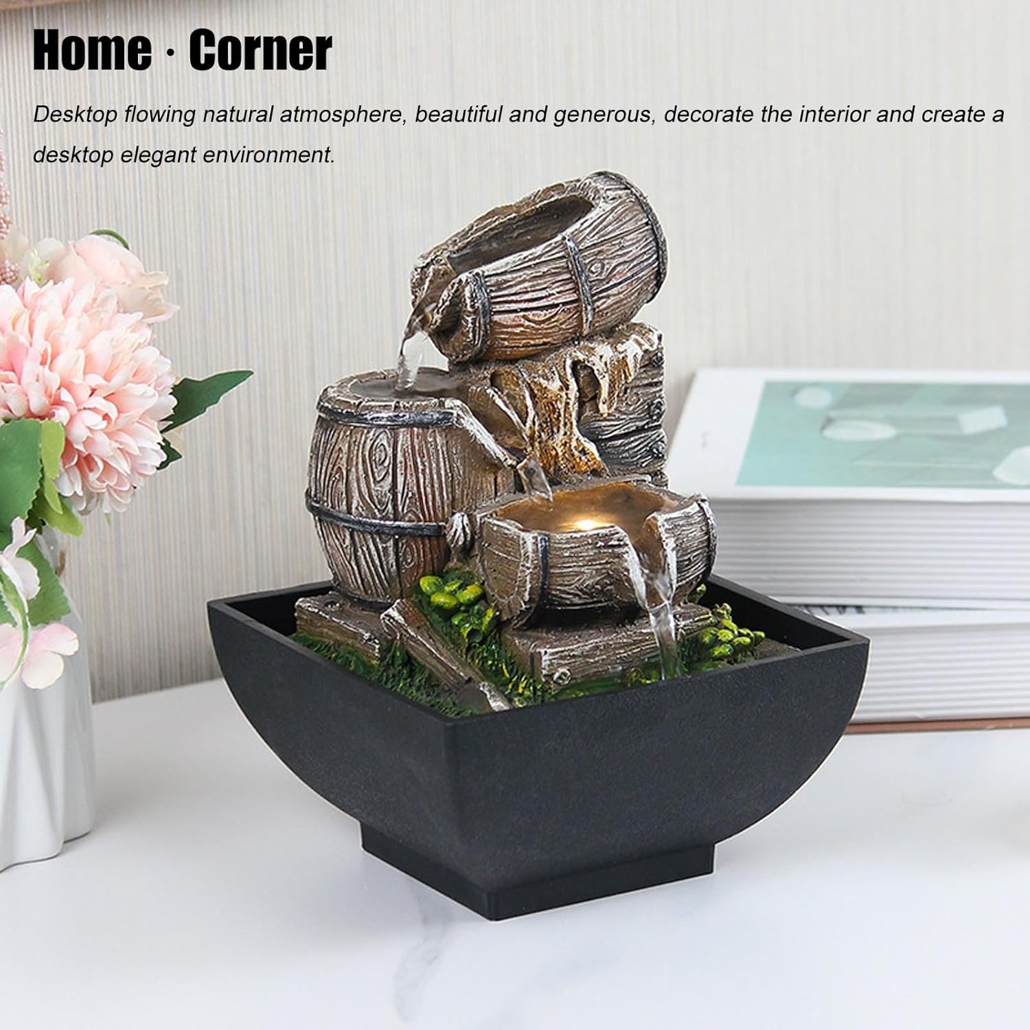 3-Tier Resin Tabletop Fountain with LED Light