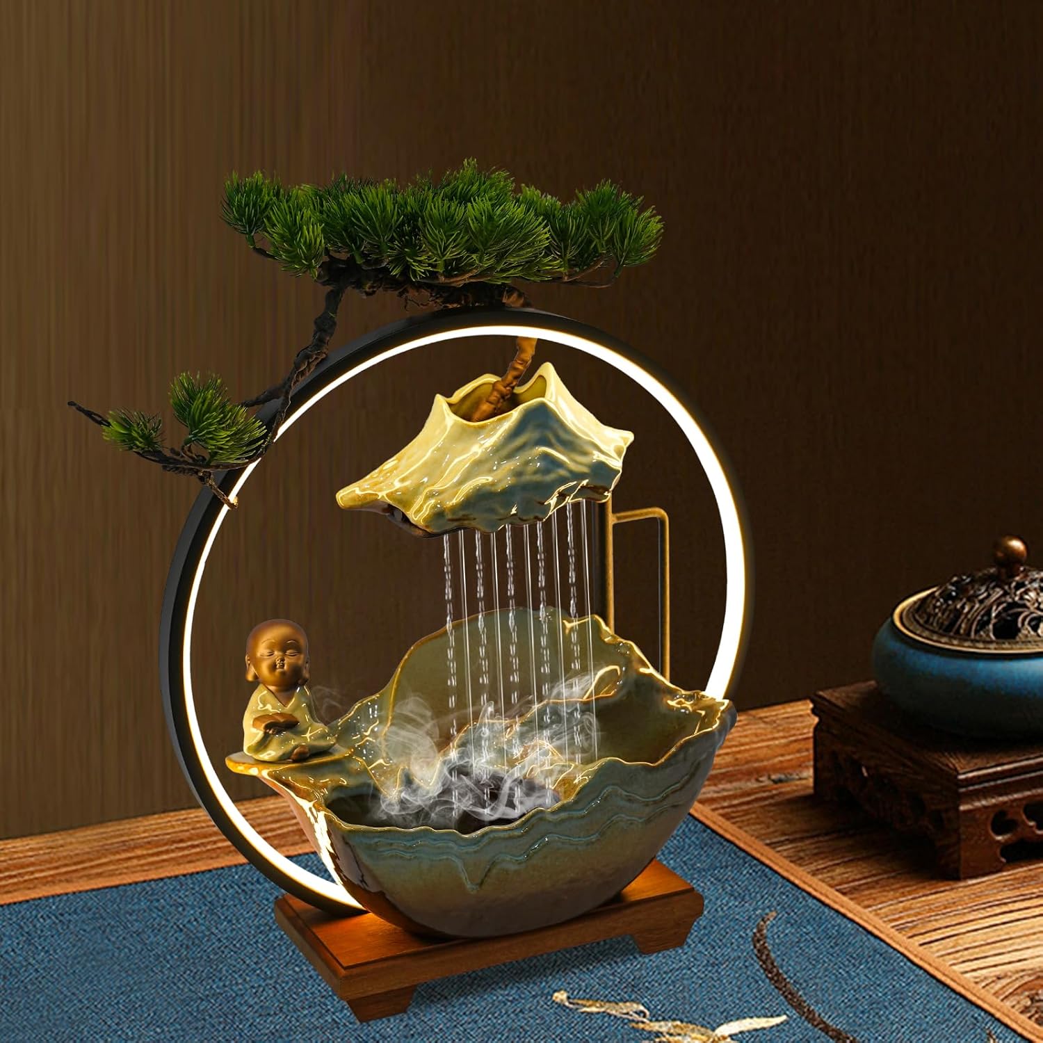 Tabletop Water Fountain with Mist and Adjustable LED Light