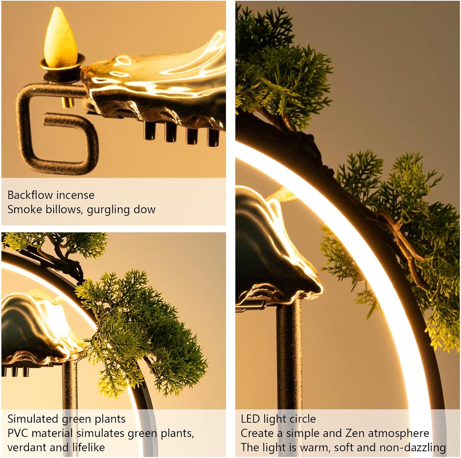 Indoor Tabletop Fountain with People Statue and LED Light