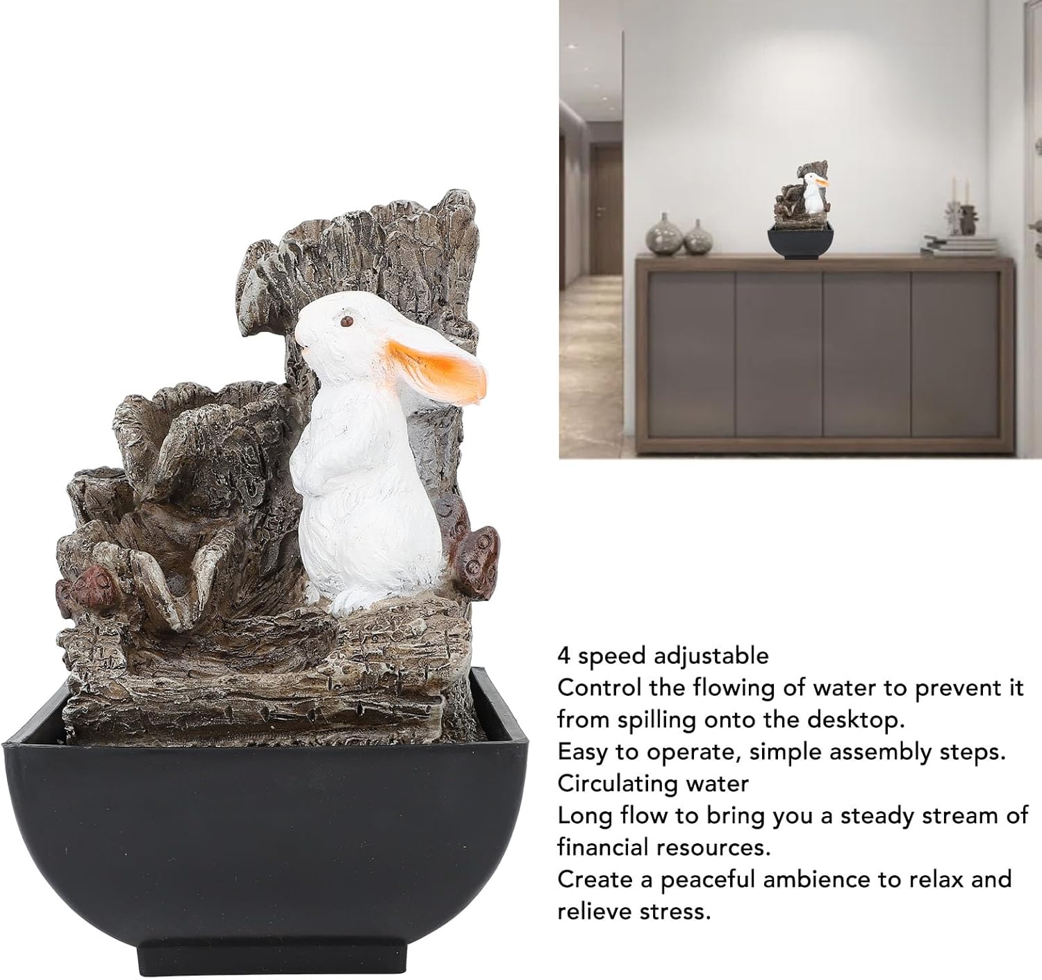 FLEXMAN Tabletop Fountain with LED Light and USB 5V Power
