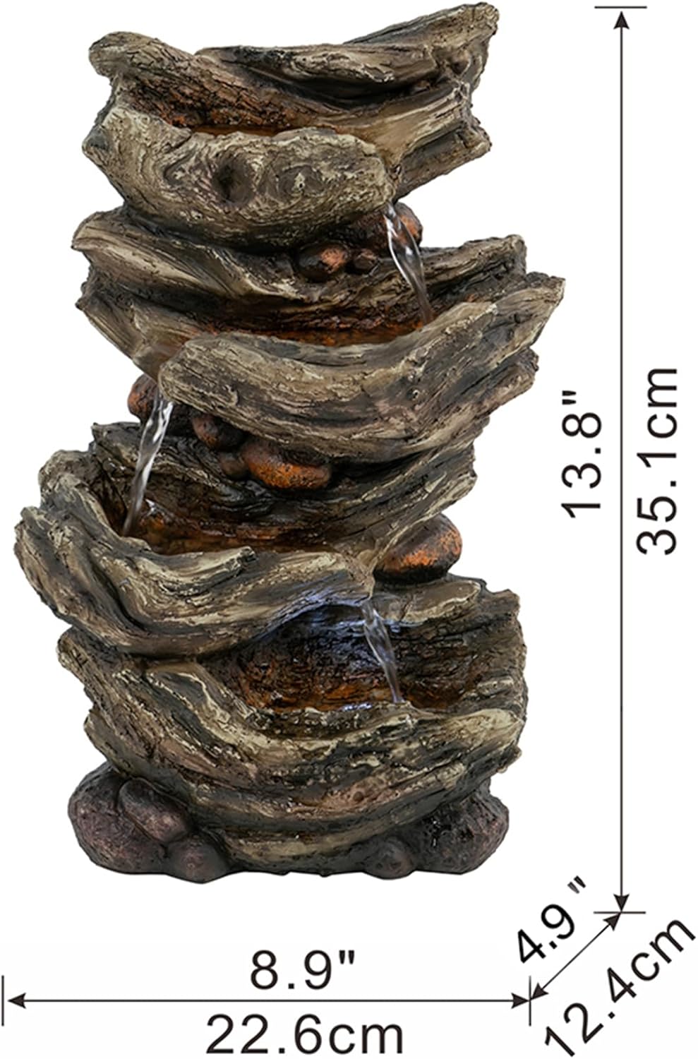 ESPIDOO 4-Tier Wood-Look Water Fountain with LED Light