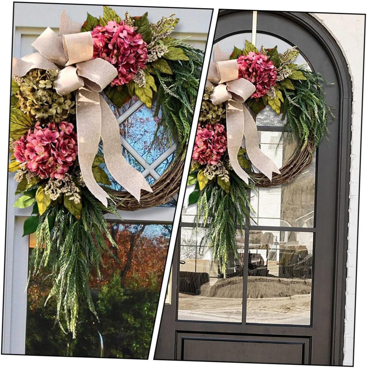 Cabilock White Hydrangea Garland Wreath Decor Front Door Hanger