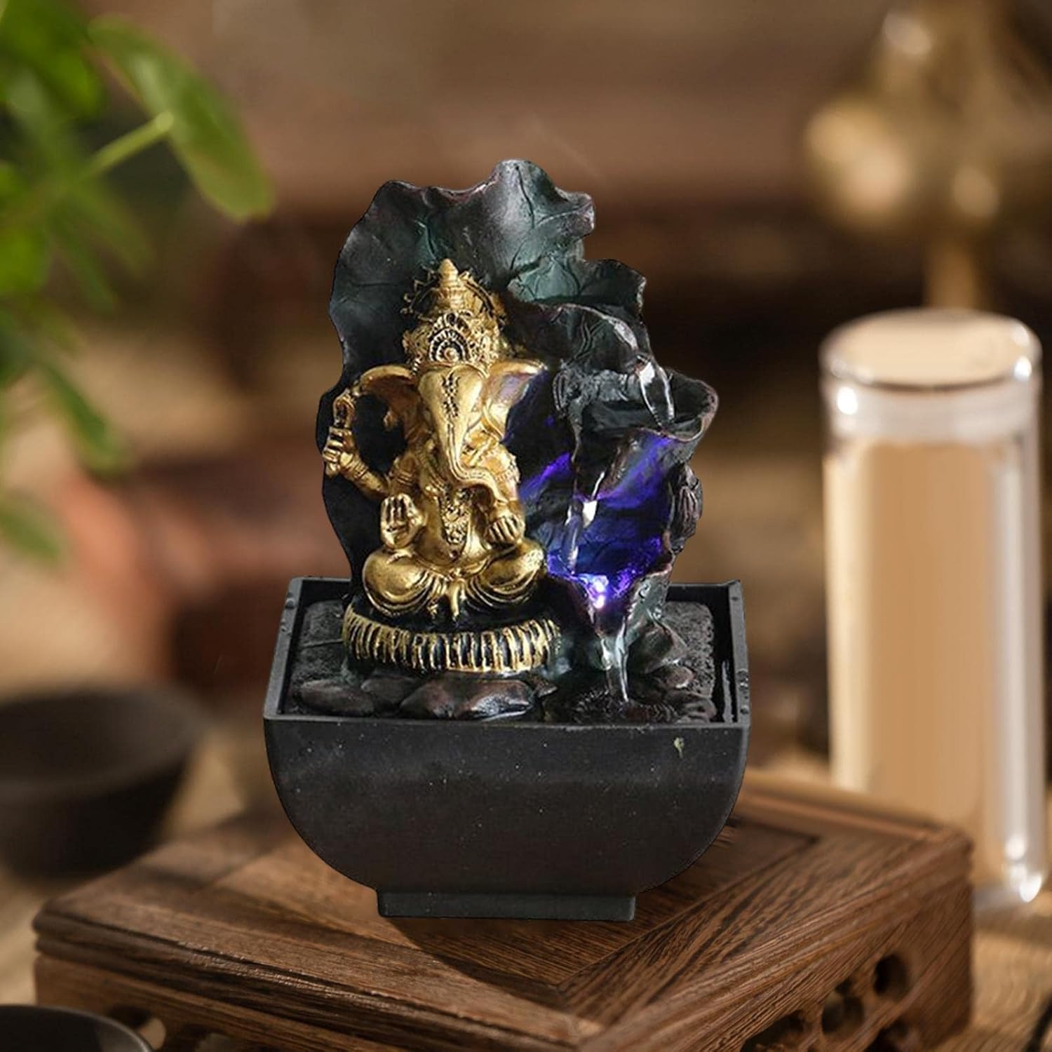 Ganesha Statue Tabletop Fountain Buddha Figurine 13cmx13cmx19cm