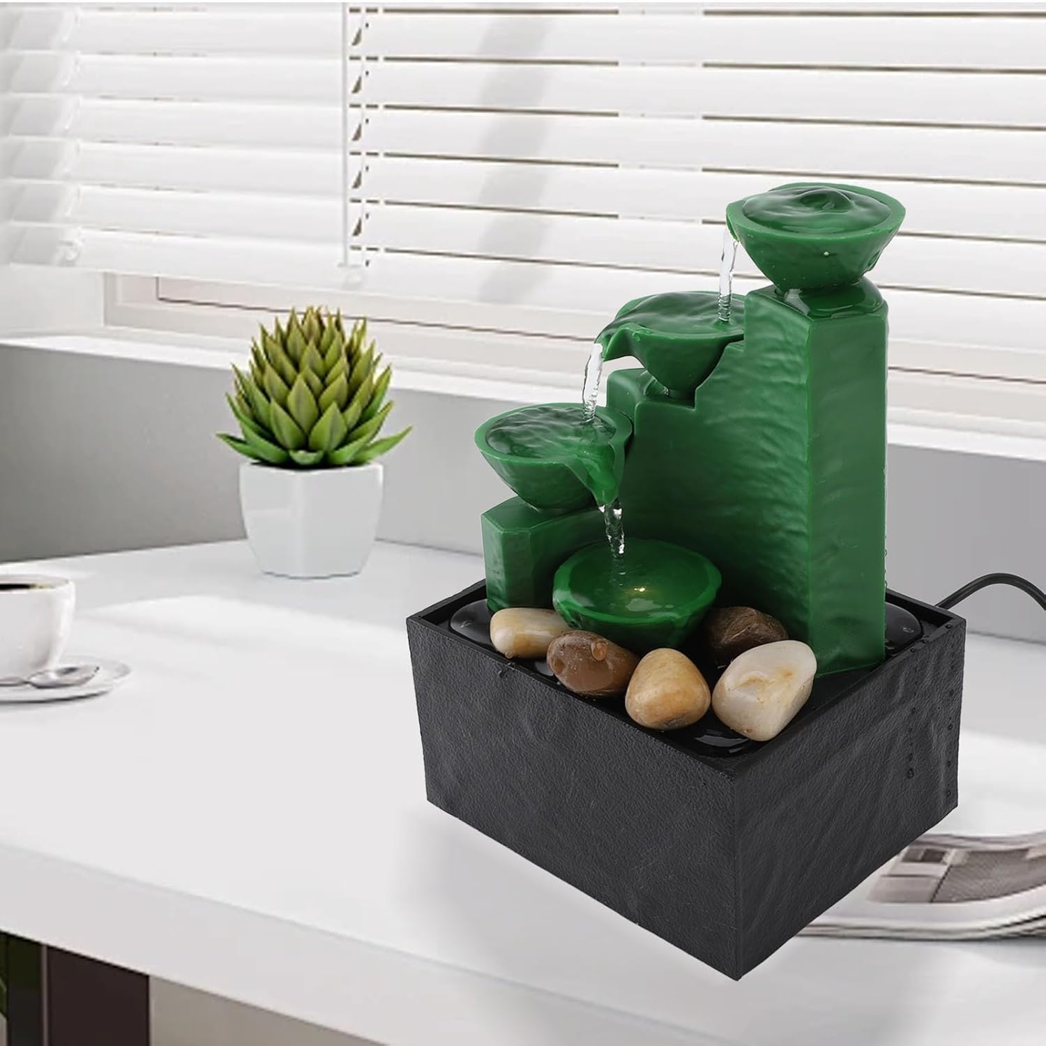 Emerald Green Tabletop Fountain with LED Light