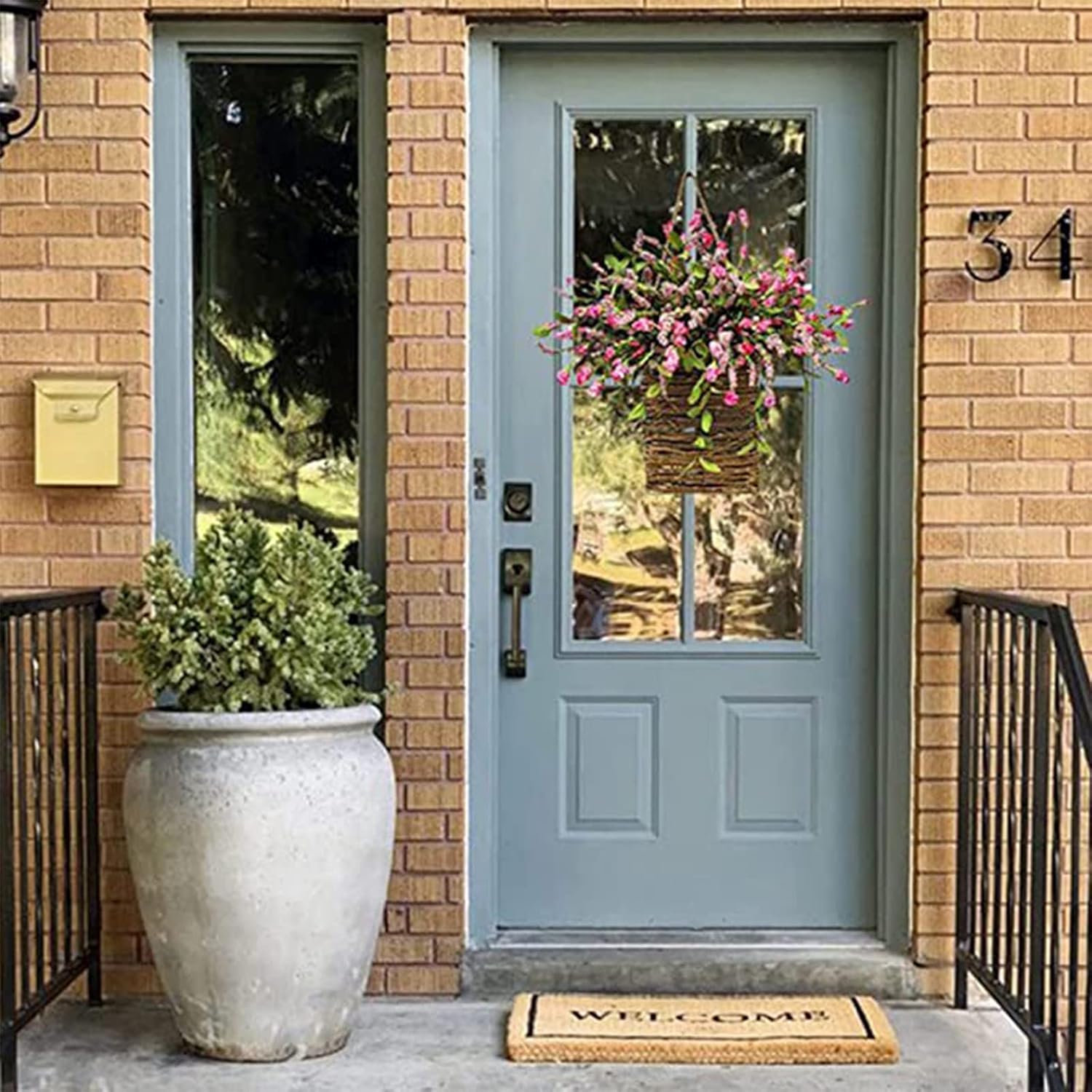 Cream Hydrangea Door Wreath - Pink Artificial Basket Garland