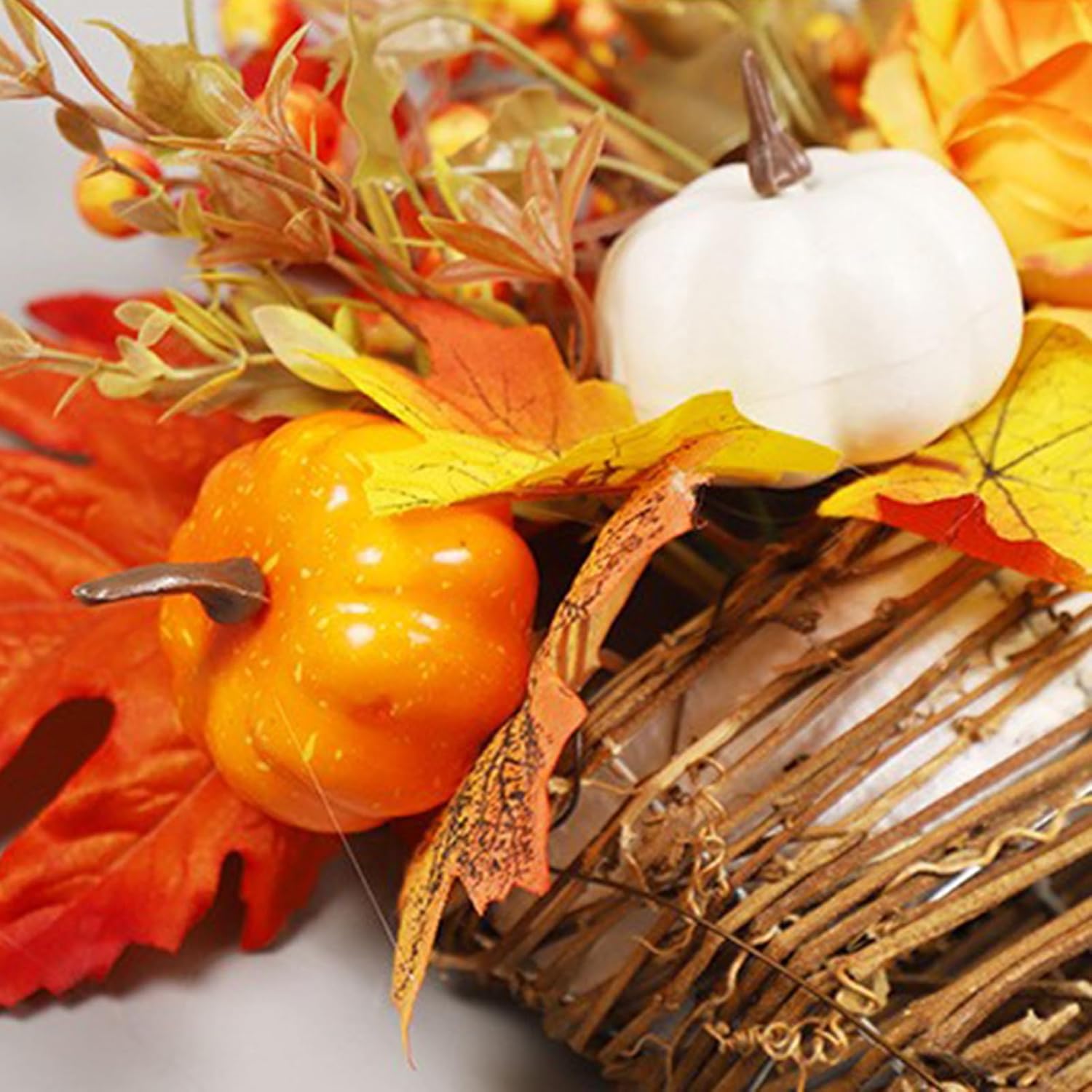 Autumn Door Wreath with Flowers and Decorative Elements