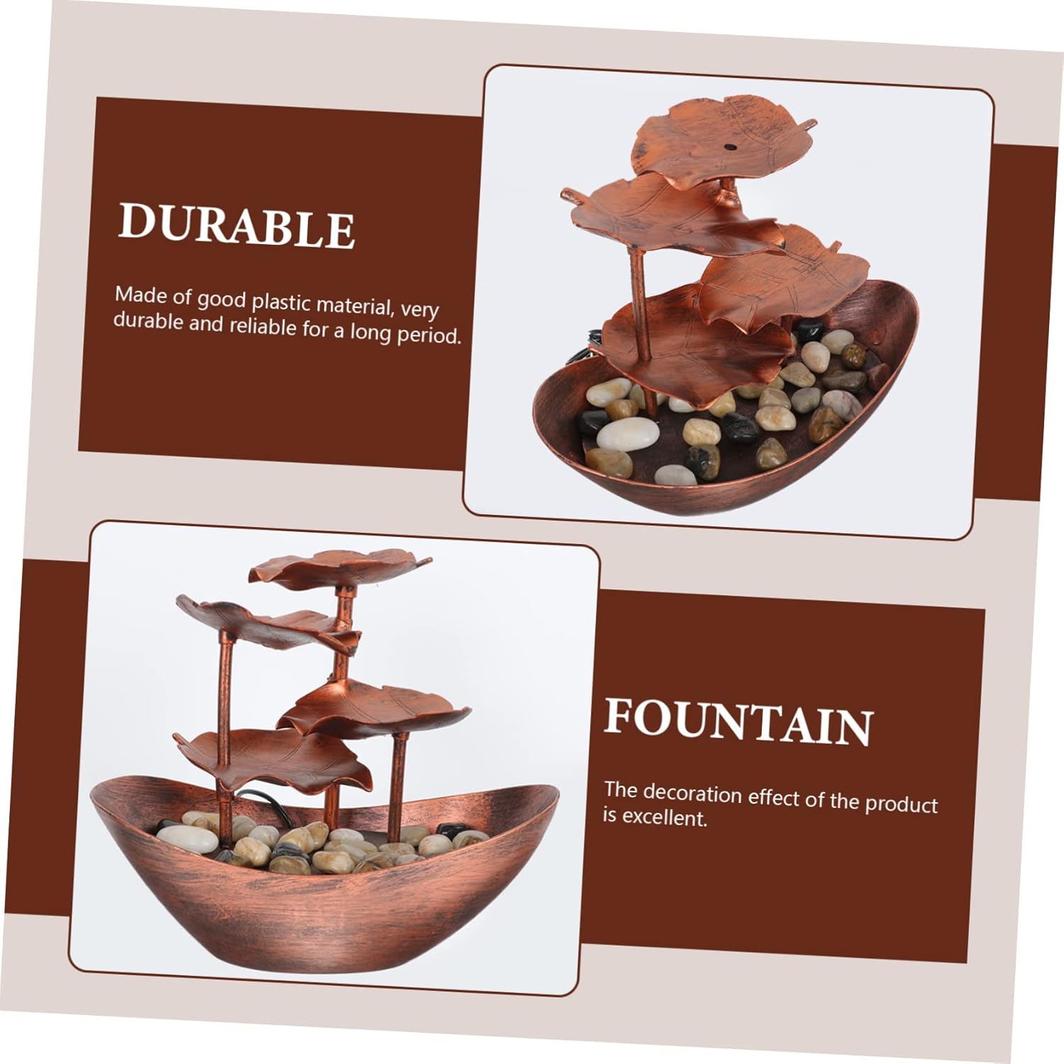 Creative Tabletop Fountain LED Light Copper Lotus Leaf Waterfall Decor for Living Room and Home