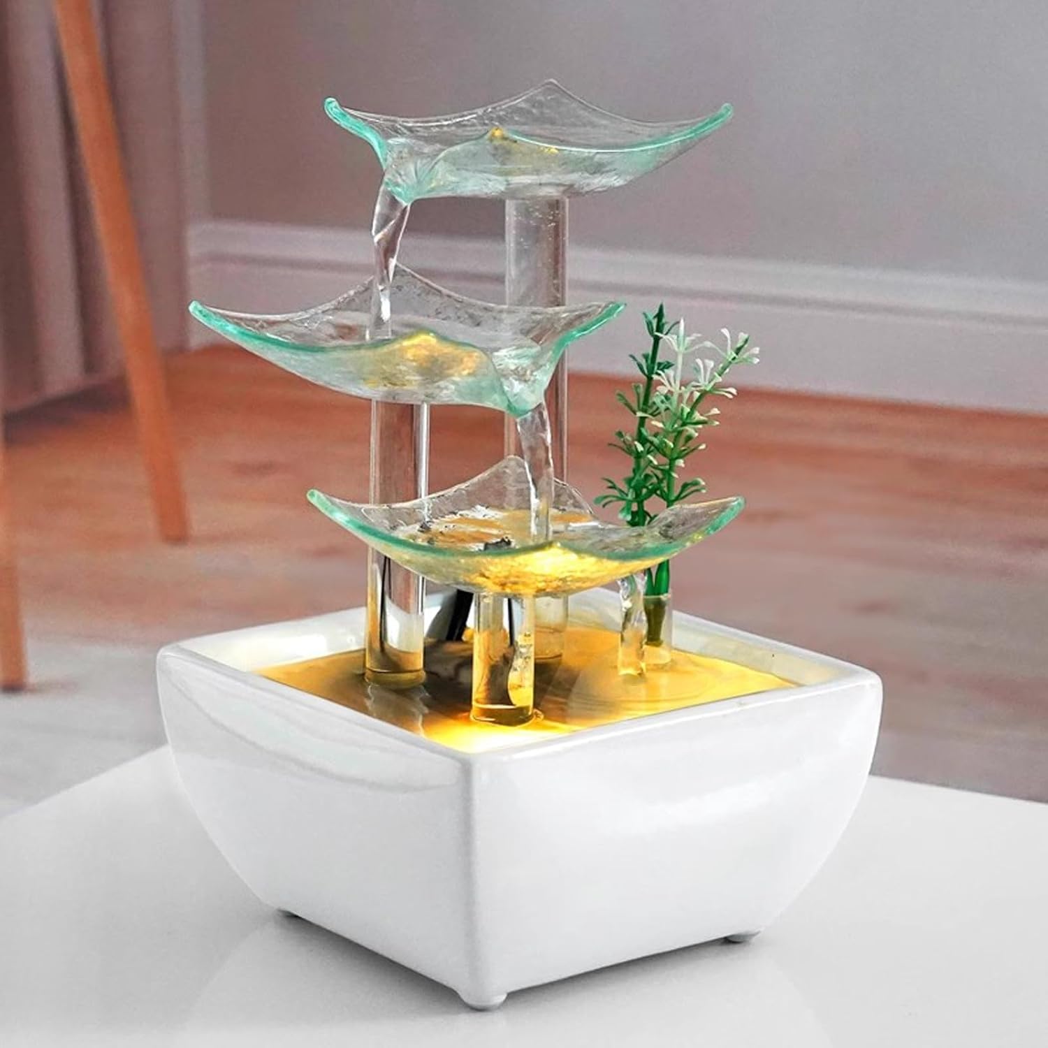 Circular Tabletop Fountain with Ceramic Base