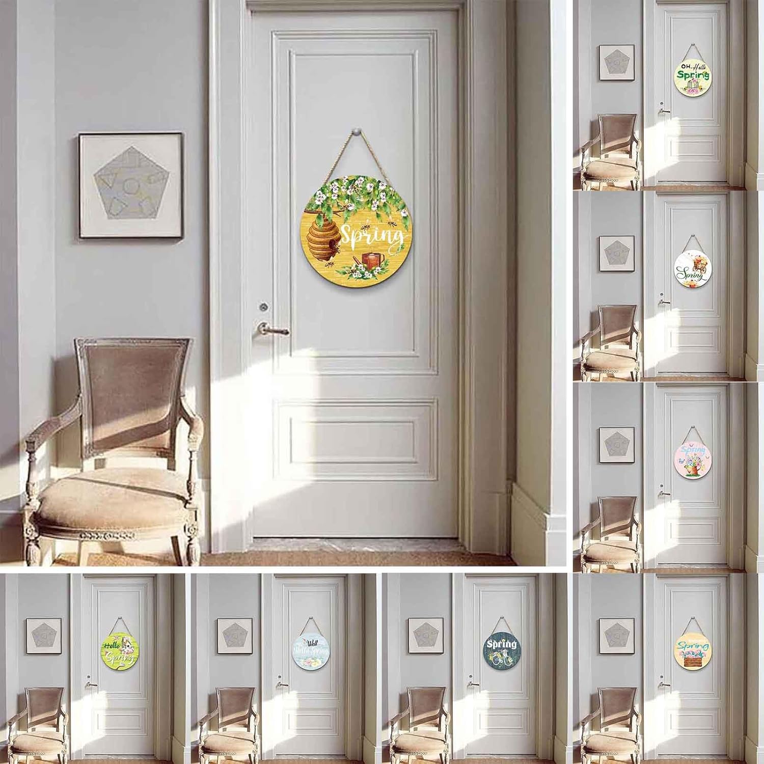 VIVIANYO HD Spring Door Sign 114in Round Decorative Wall Hanging Wooden Plaque