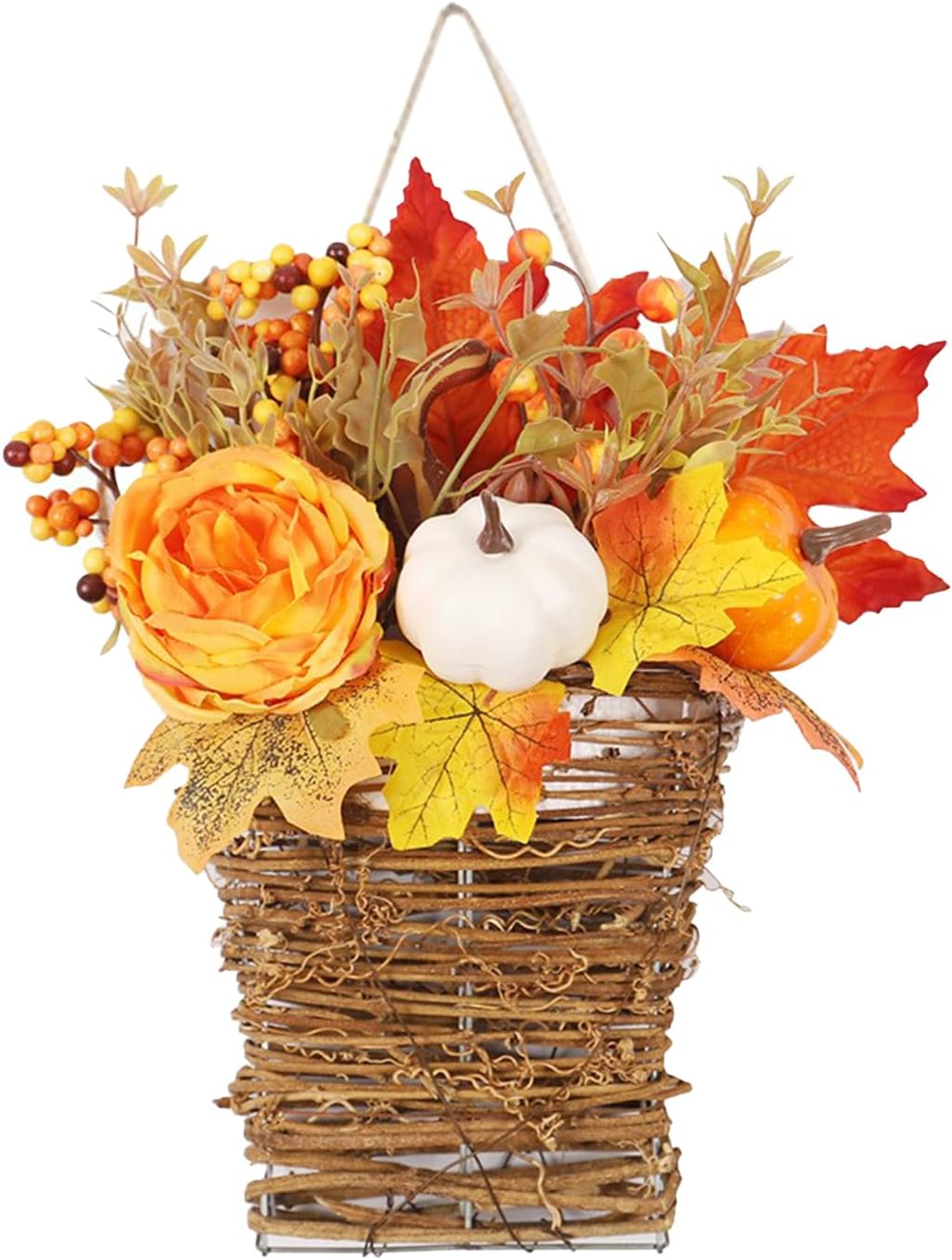 Autumn Door Wreath with Flowers and Decorative Elements