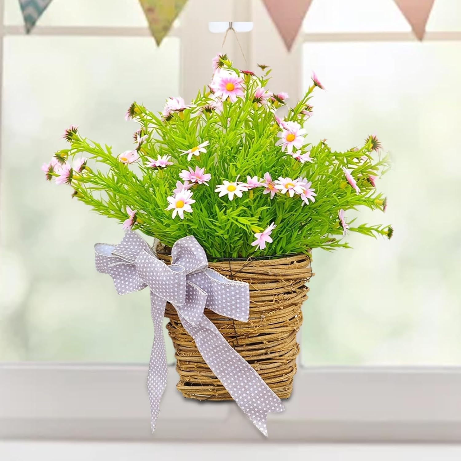 Spring Wreath Door Hanger Basket with Bowknot