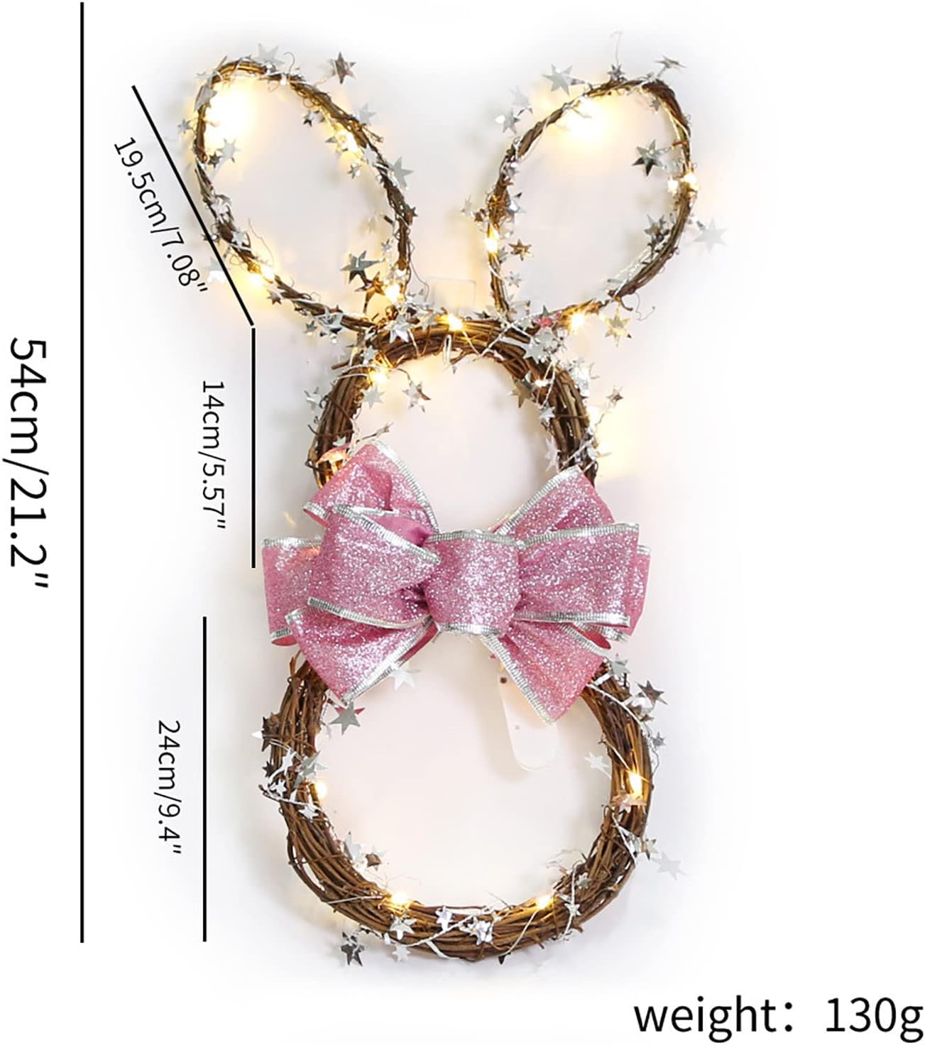 Cakina Foldable Rattan Rabbit Wreath Hanger with LED Light