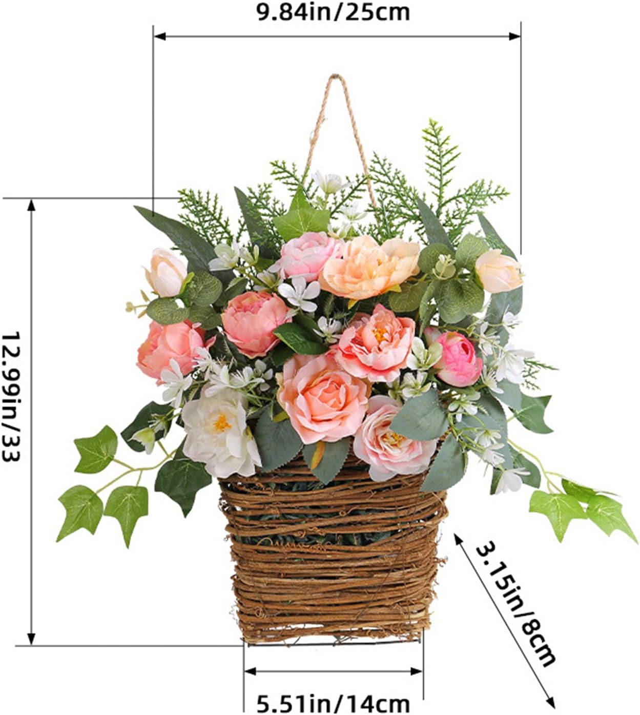Spring Flowers Door Wreath Lightweight Artificial Wreath for Front Door Decor