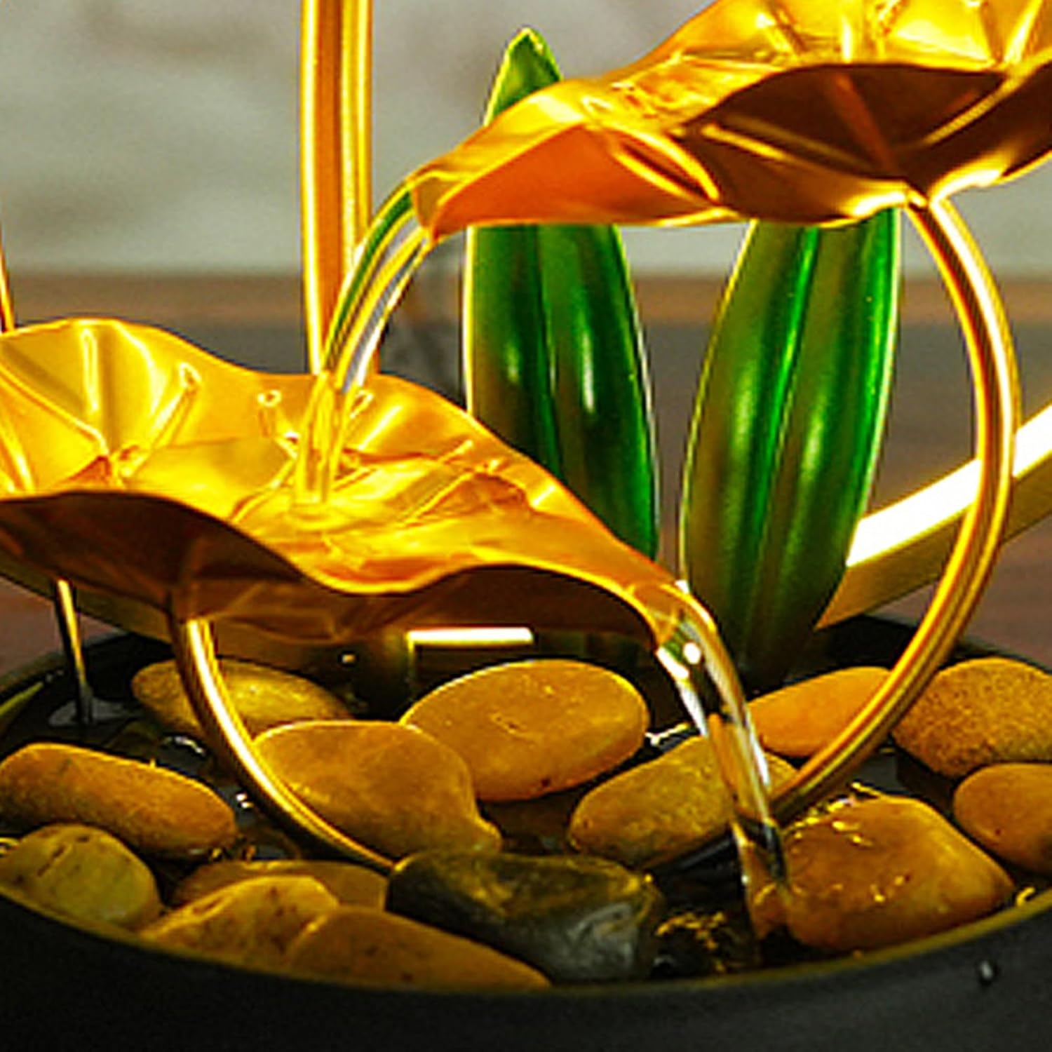 White Tabletop Fountain Indoor Metal Lotus Leaf Decor