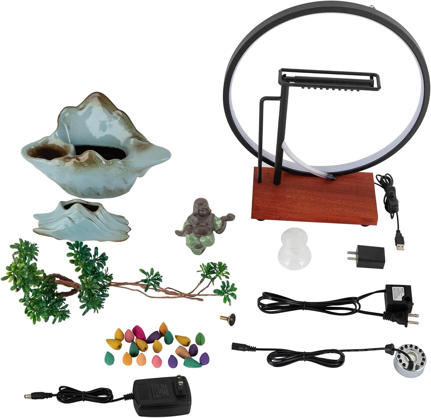 Indoor Tabletop Waterfall with LED Light and Artificial Plants