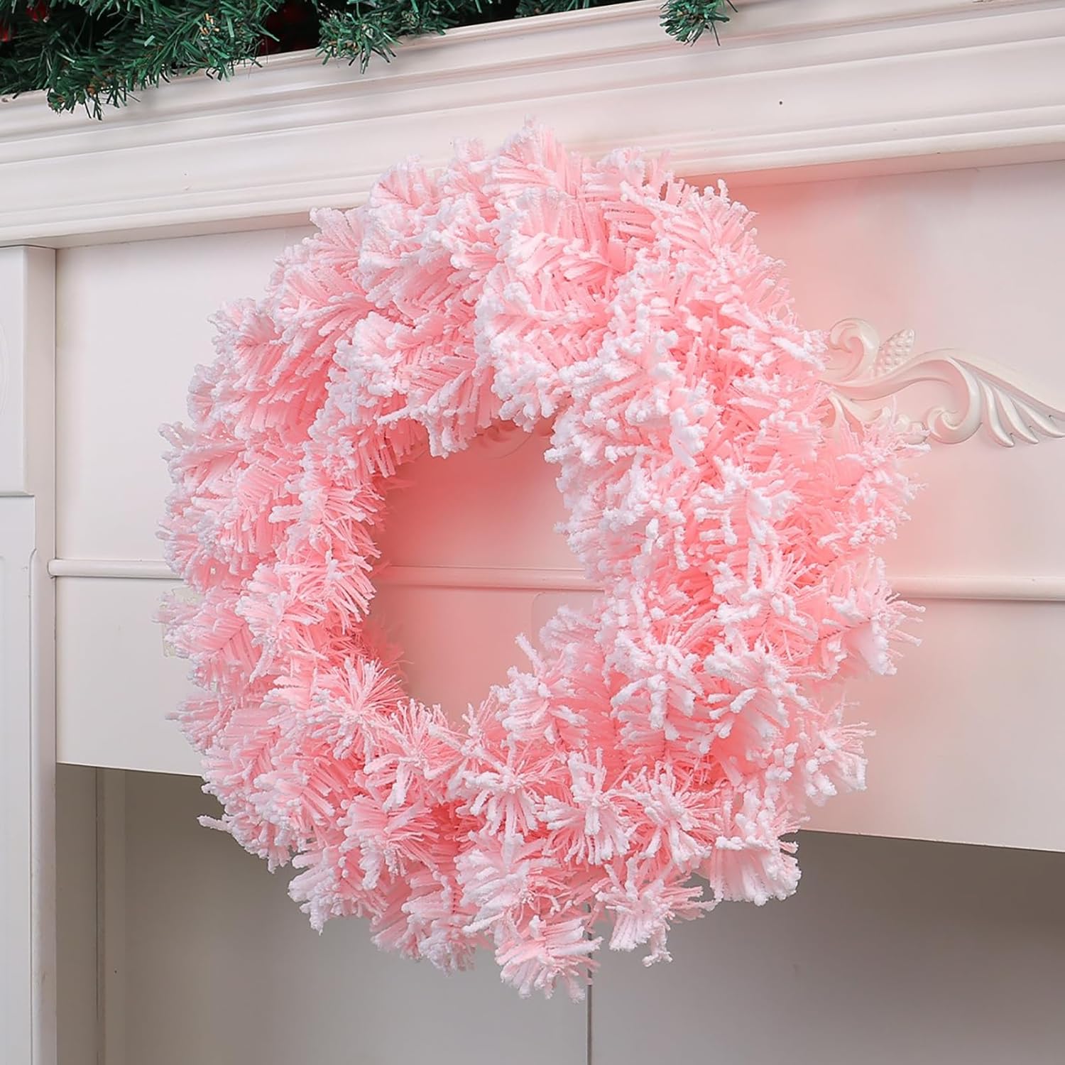 Light Pink Flocked Artificial Christmas Wreath