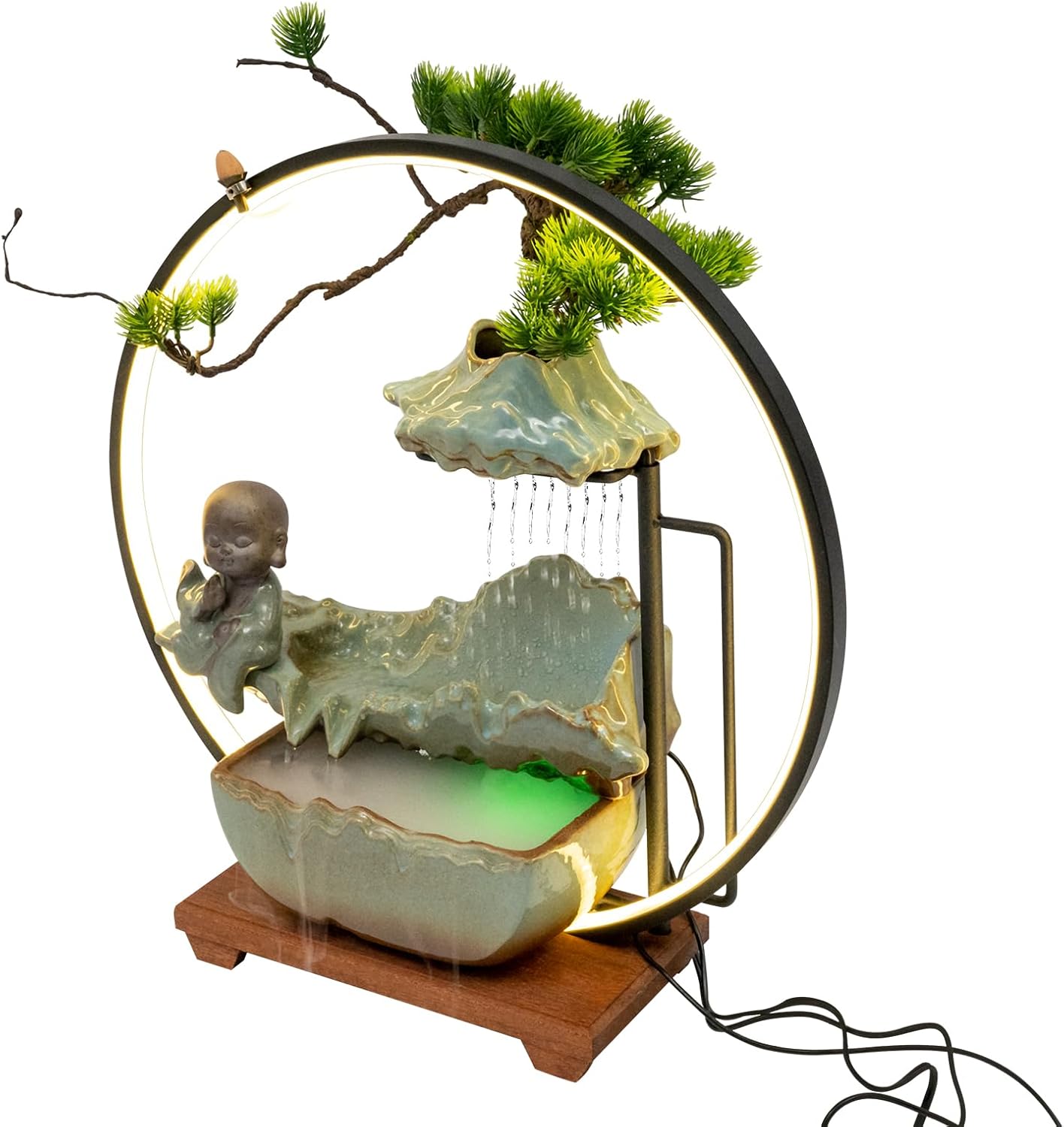 Yiyibyus Tabletop Buddha Water Fountain with LED Light and Zen Decor