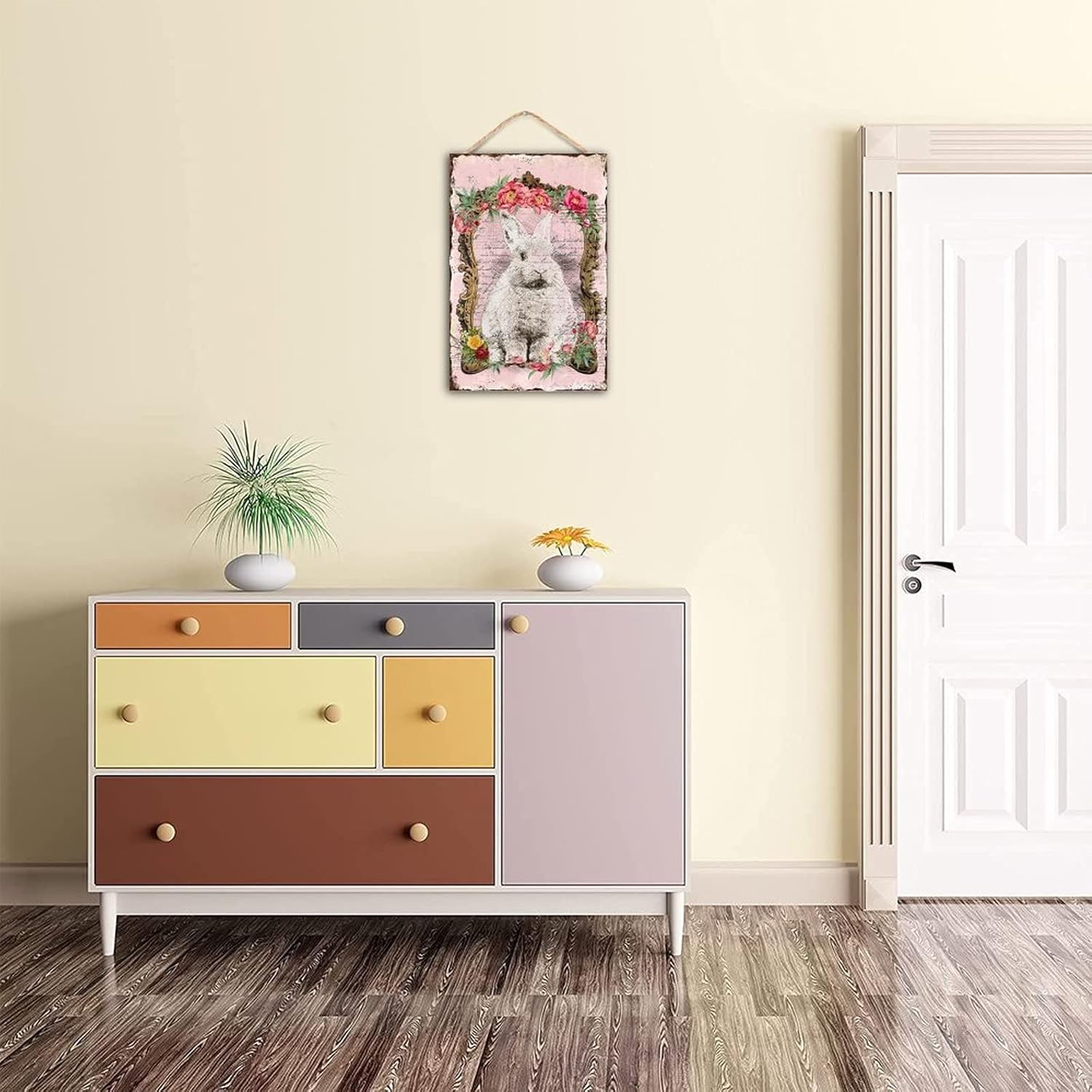 Welcome Easter Bunny Rabbit Door Sign Spring Wooden Wreath Outdoor Decor