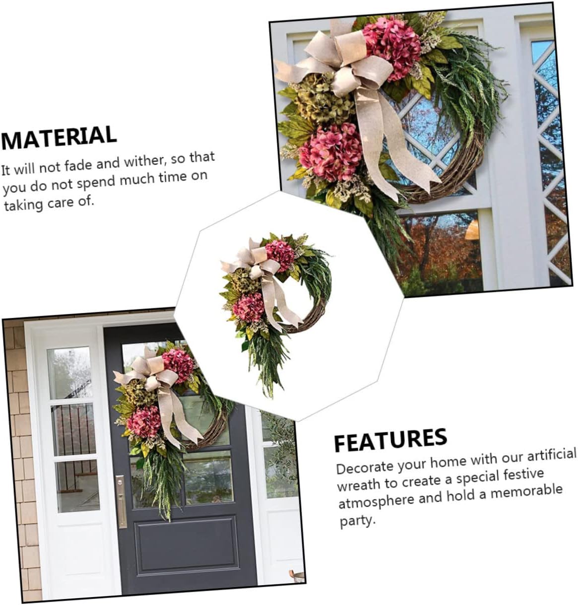 Front Door Wreath Hanger with Hydrangea Garland