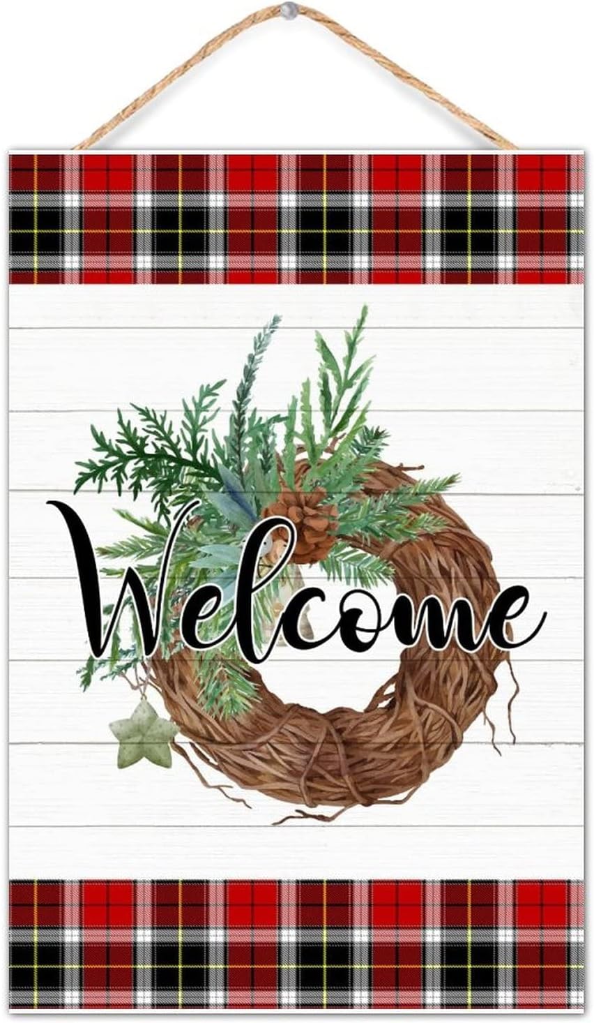 Welcome Winter Door Wreath Farmhouse Hanging Sign 8x12in