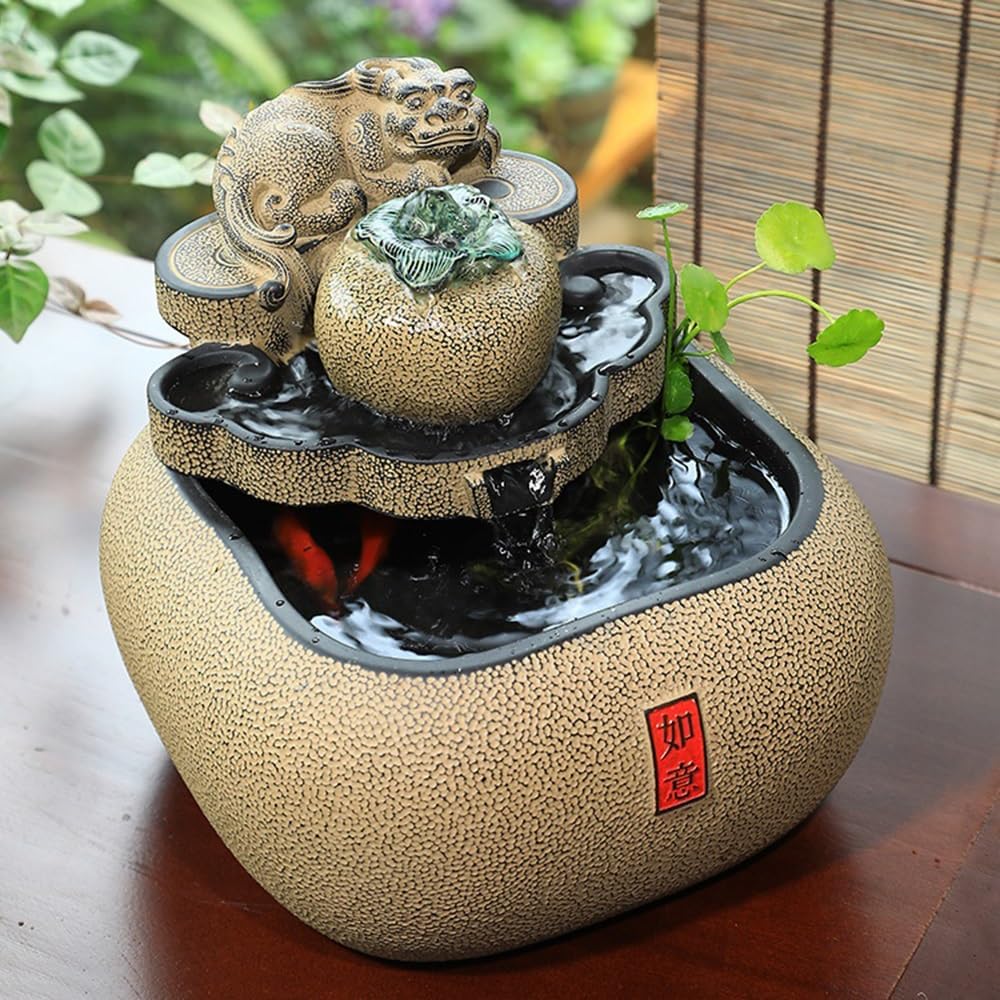 Chinese Style Tabletop Fountain with Circulating Water for Decor