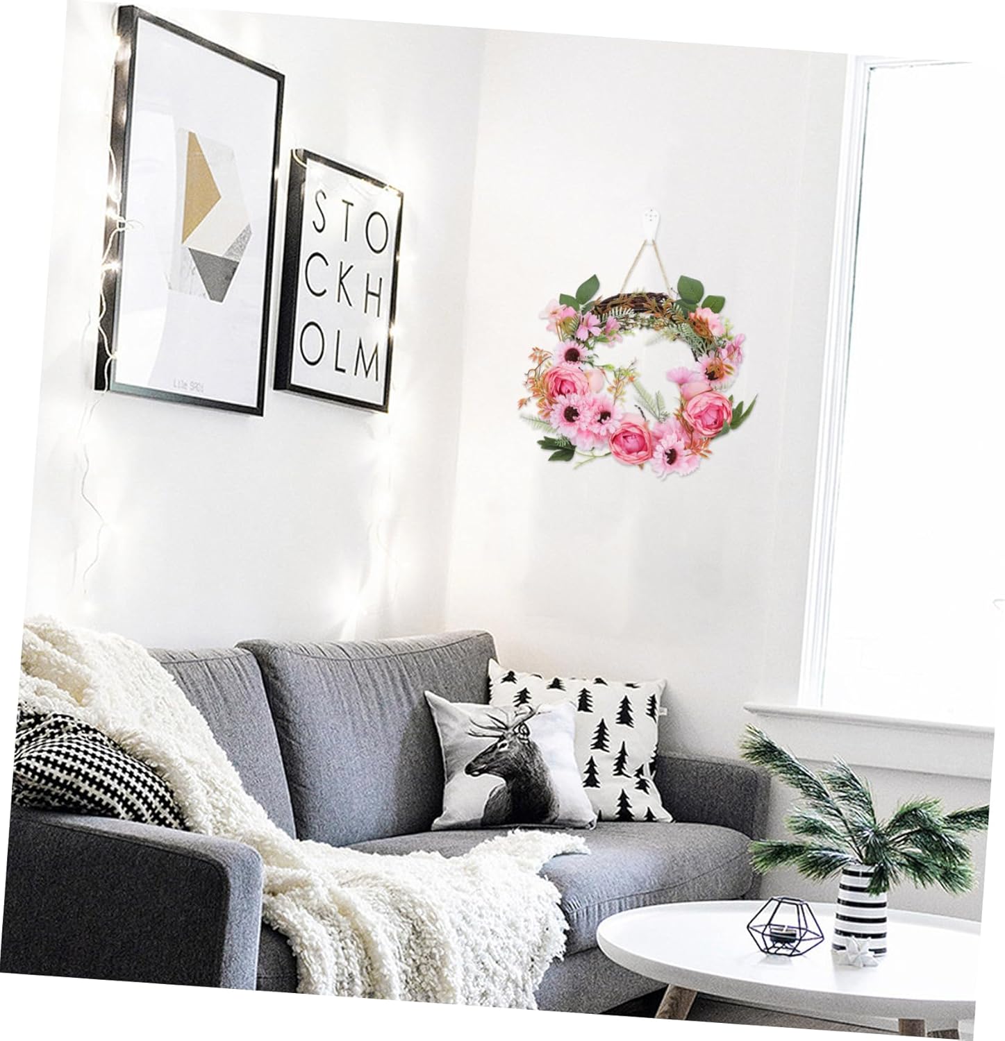 Realistic Peony Flower Wreath Door Decor Hanger Spring Garland Over Door Hanging Wreath