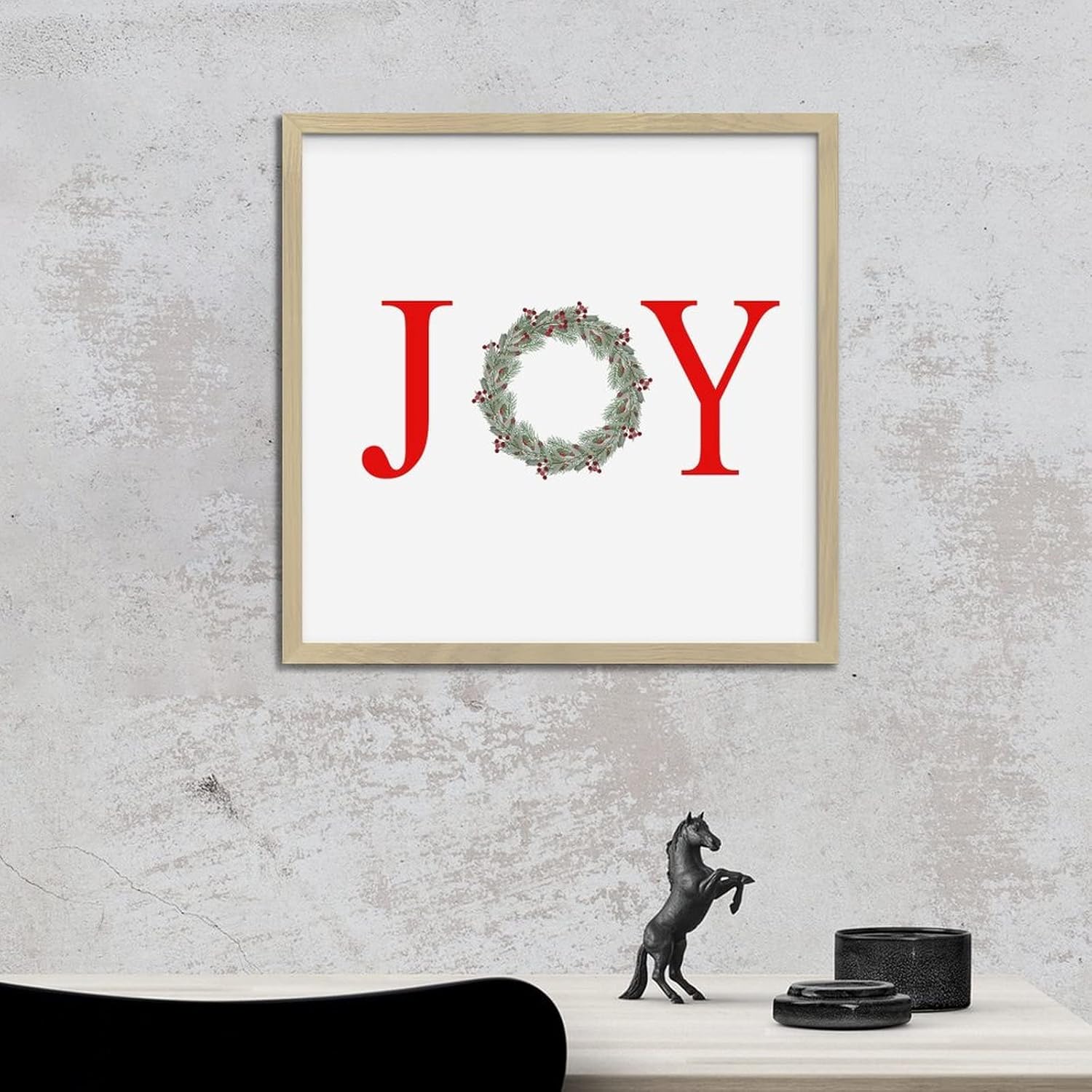 Letter Joy Winter Door Hanger Wreath Wood Framed Sign