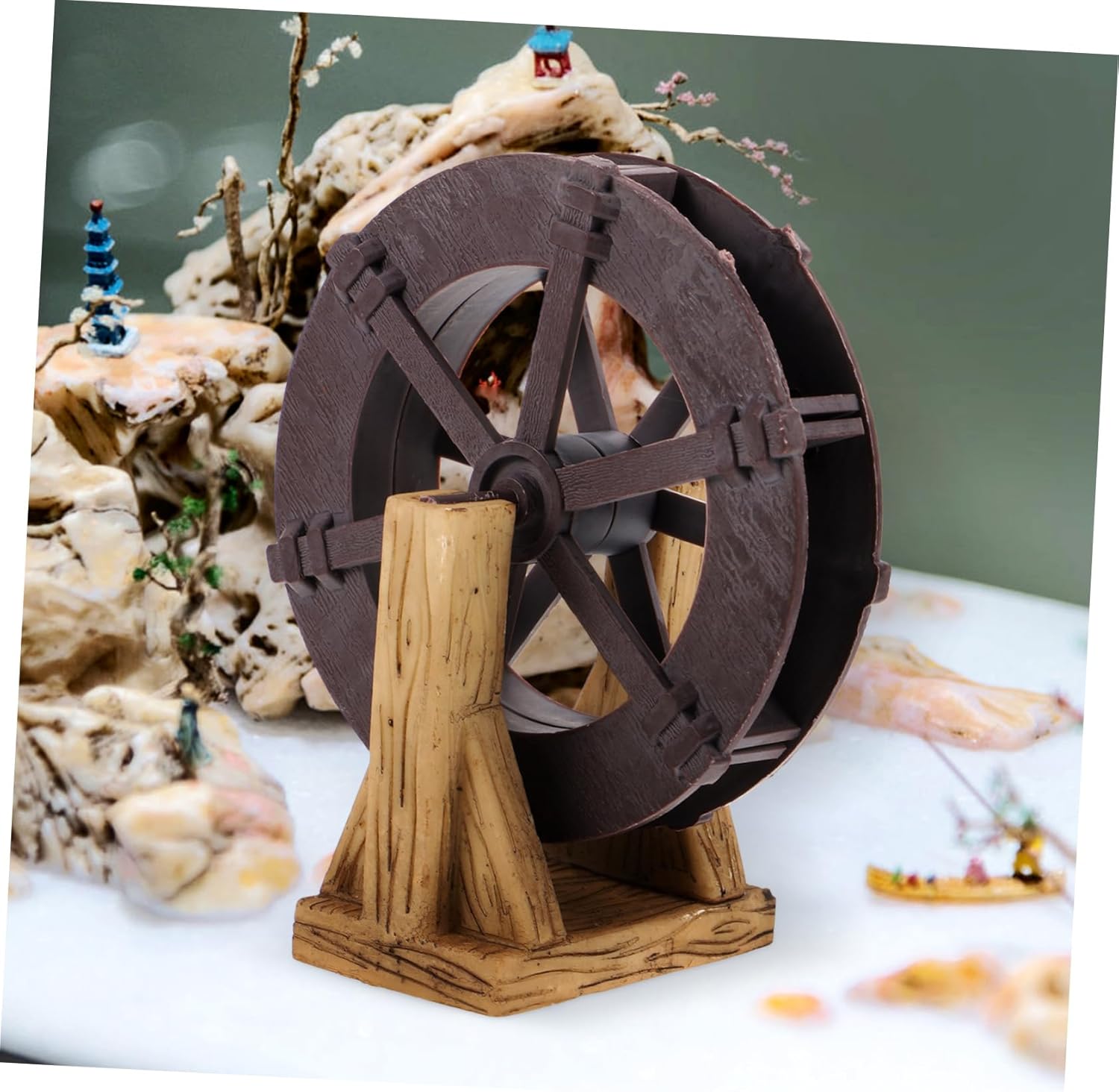 Waterfall Fountain Wheel Tabletop Decor Rotating Water Wheel with Support Stands for Zen Gardens