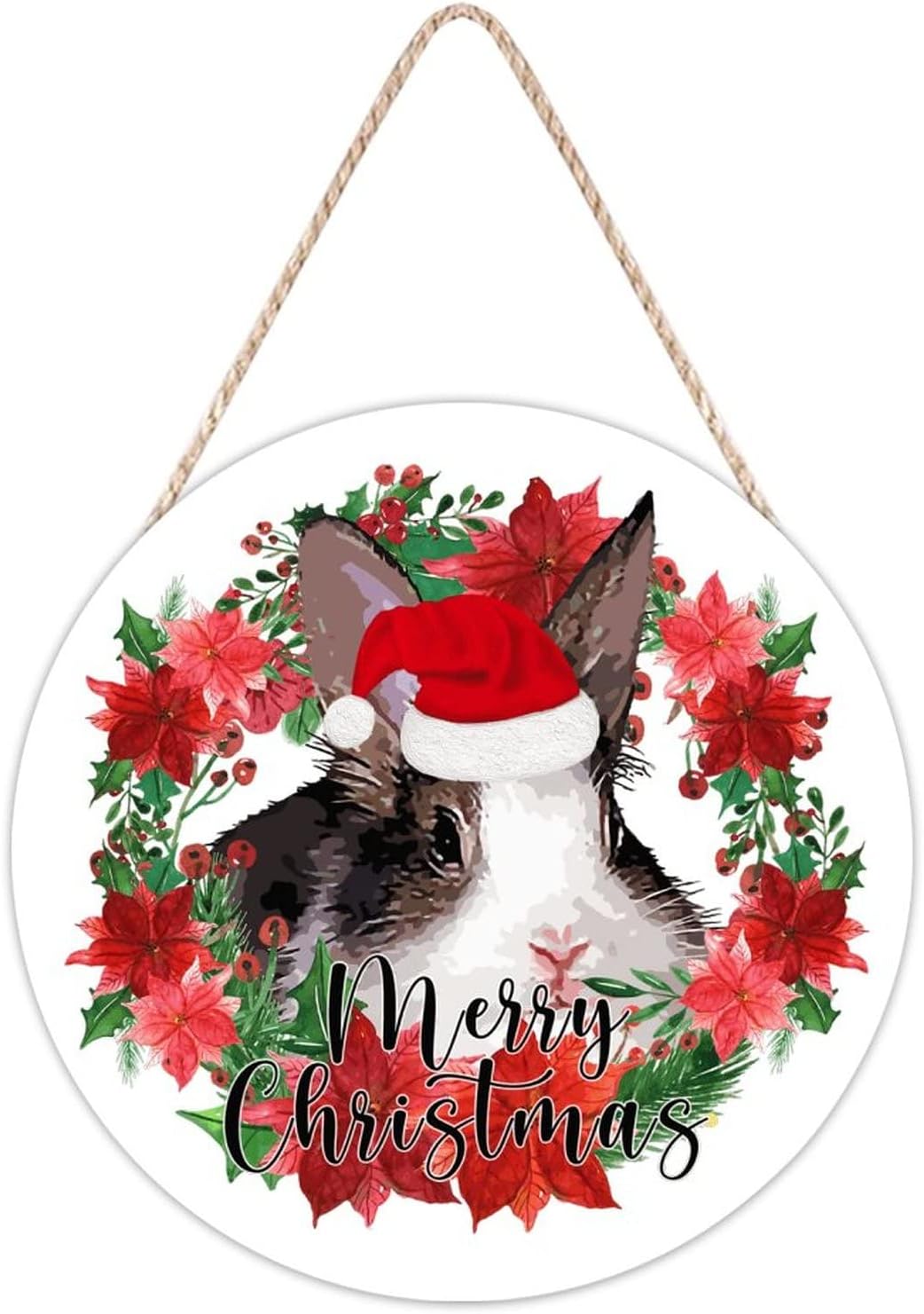 Cute Christmas Rabbit Door Hanger with Holly Wreath