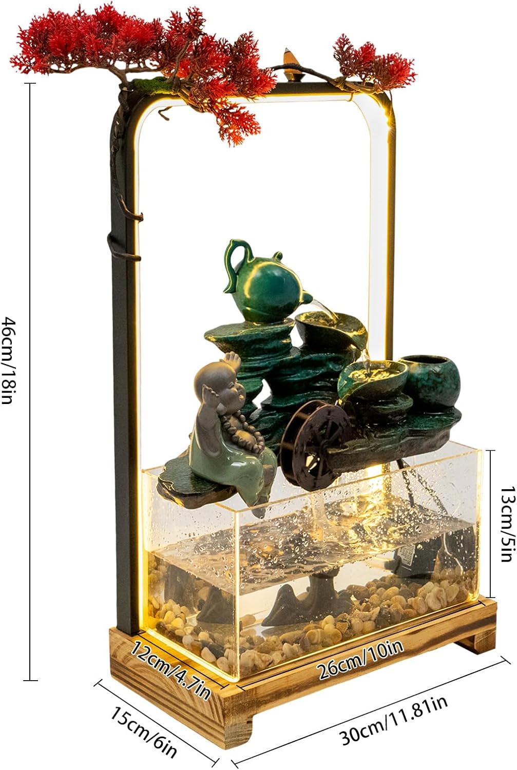 Tabletop Buddha Water Fountain with LED Light for Good Luck Wealth Decor