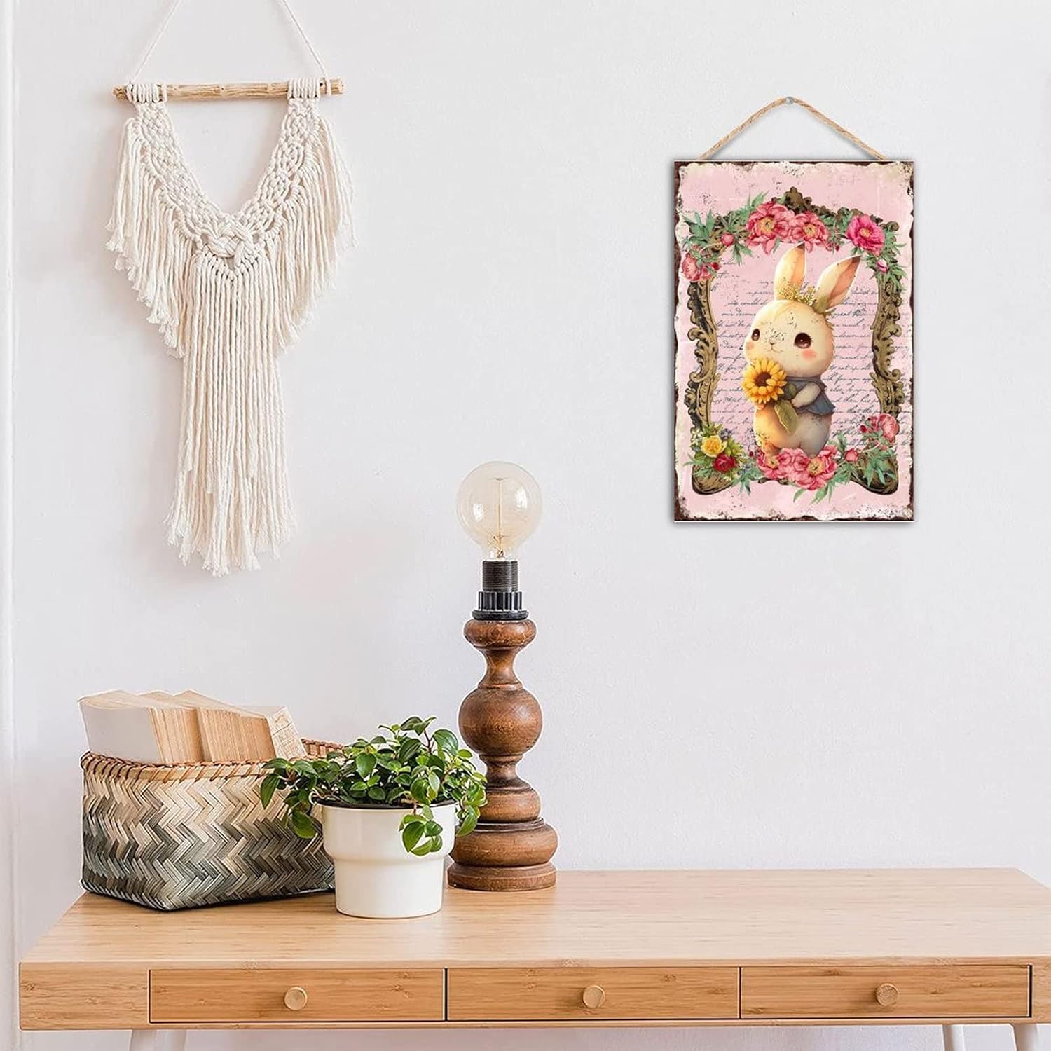 Easter Bunny Rabbit Welcome Sign for Front Door Decor