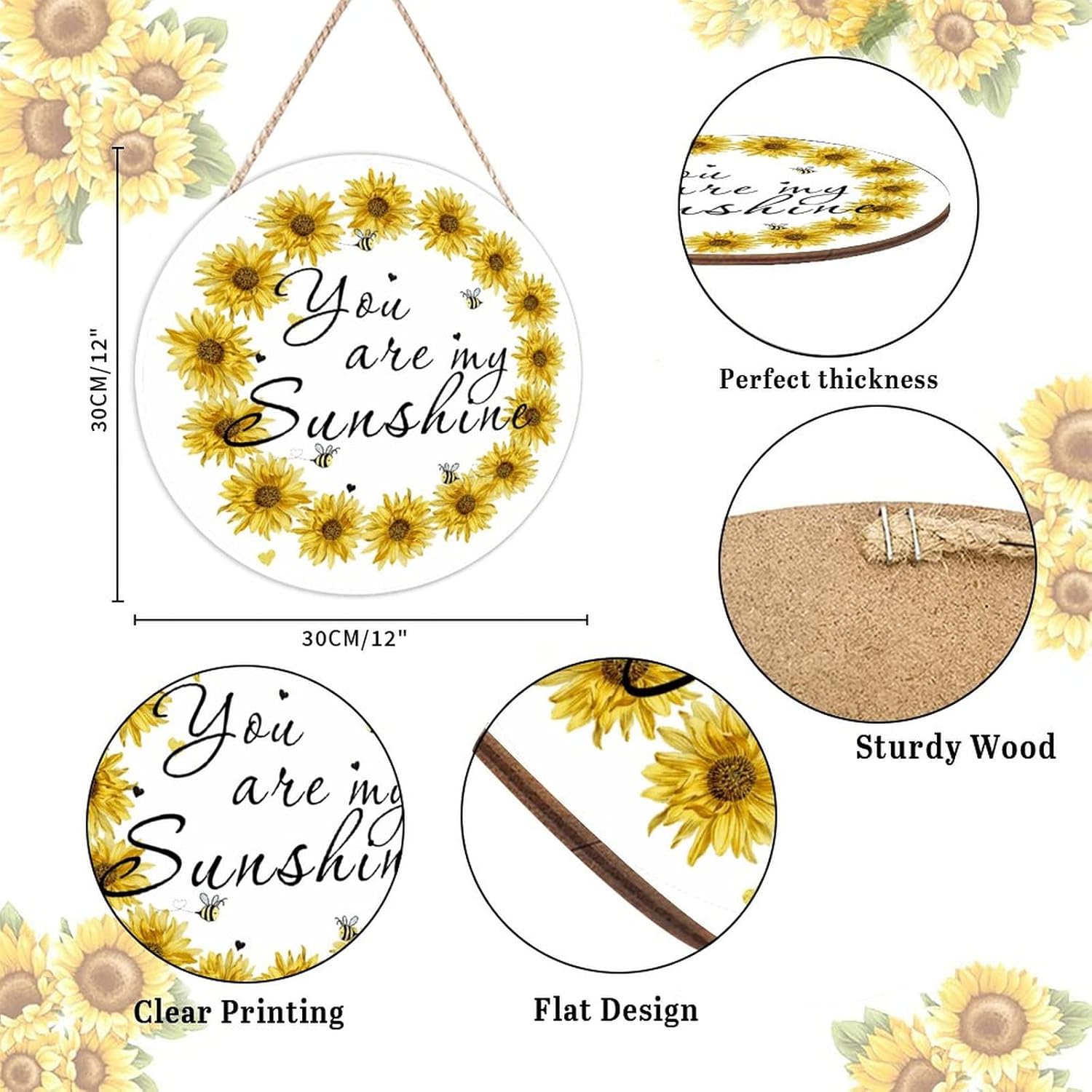 Farmhouse Door Hanger Sunflower Wreath Wood Sign for Home Decor