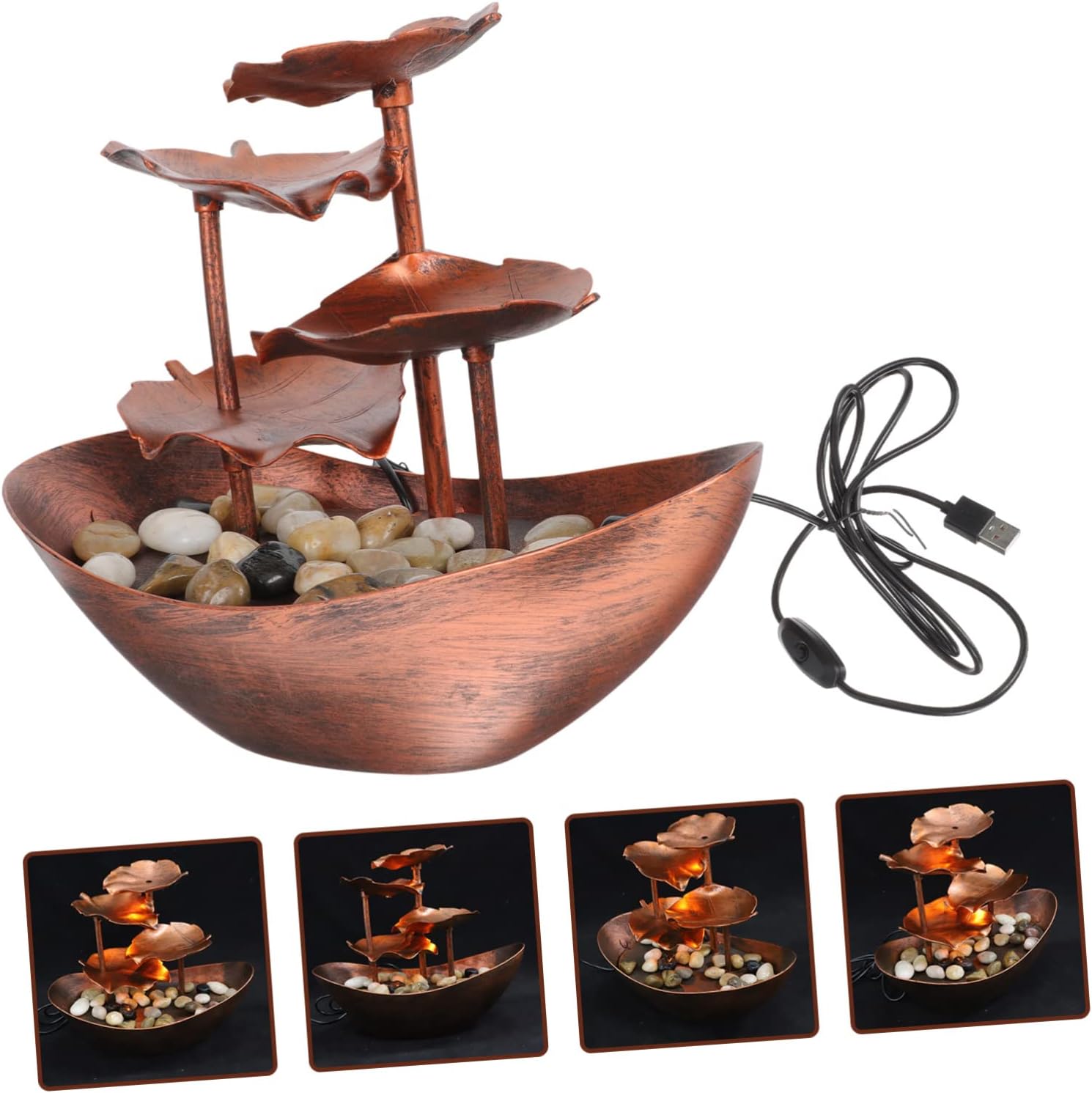 Running Water Ornament Lotus Leaf Tabletop Fountain for Home