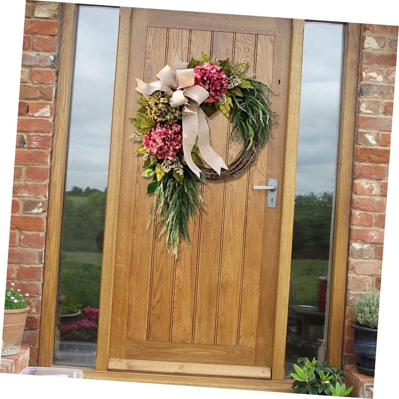 Front Door Wreath Hanger with Hydrangea Garland