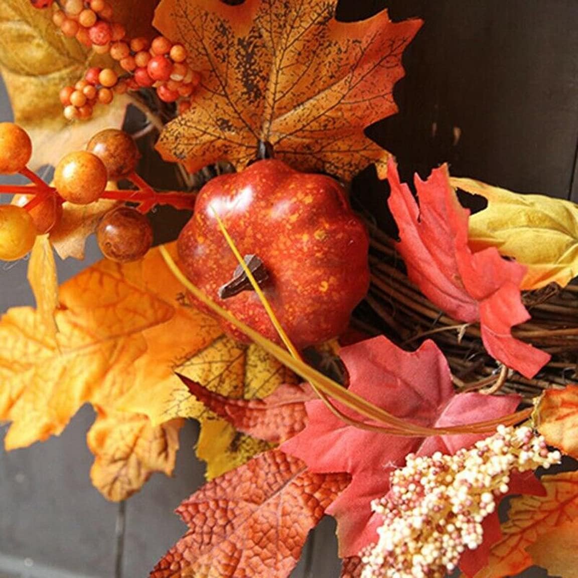 Autumn Wreath with Maple Leaves and Berries