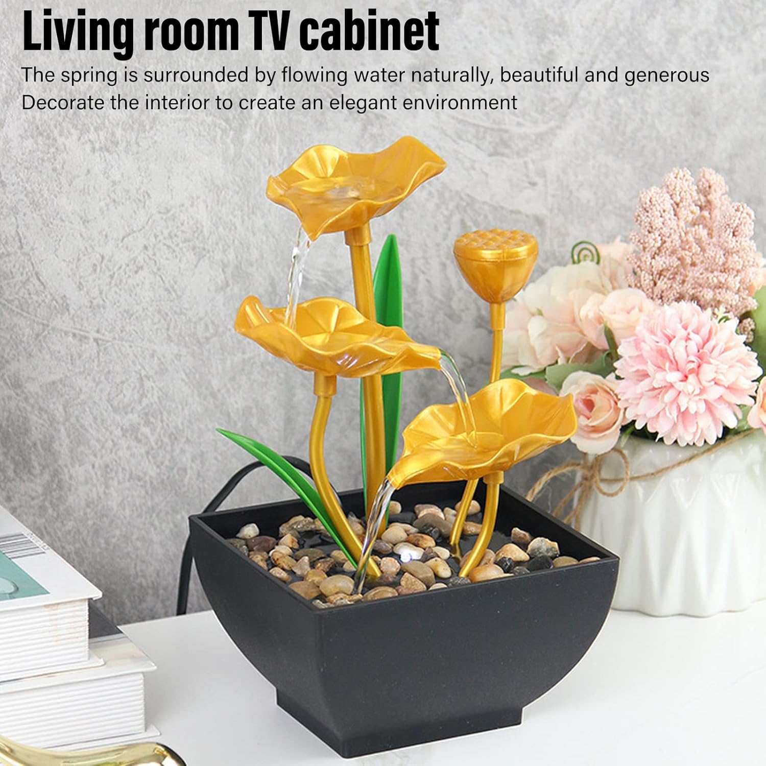 Tabletop Fountain with Triple Design and LED Lights