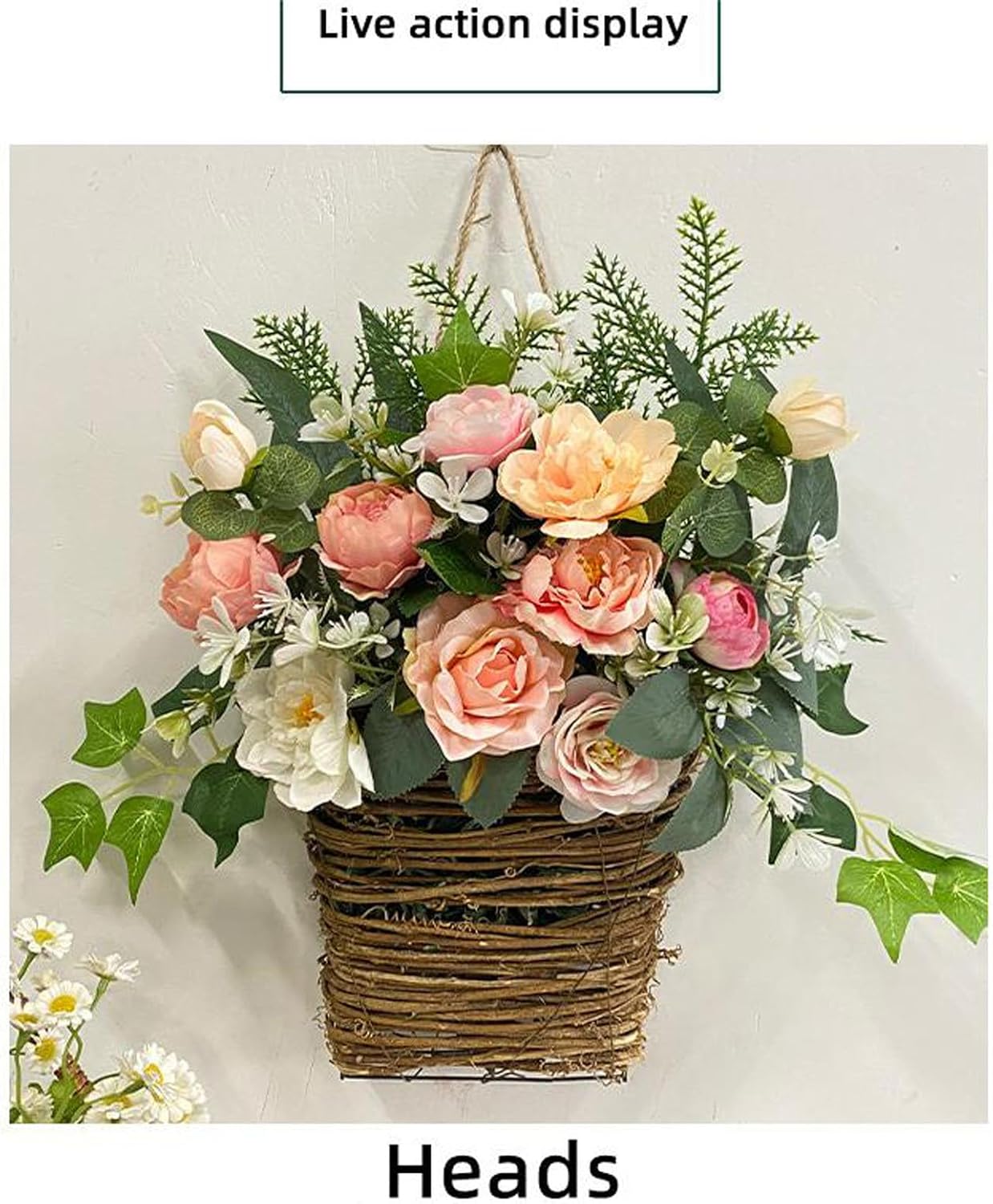 Colorful Peonies Rattan Hanging Wreath for Front Door