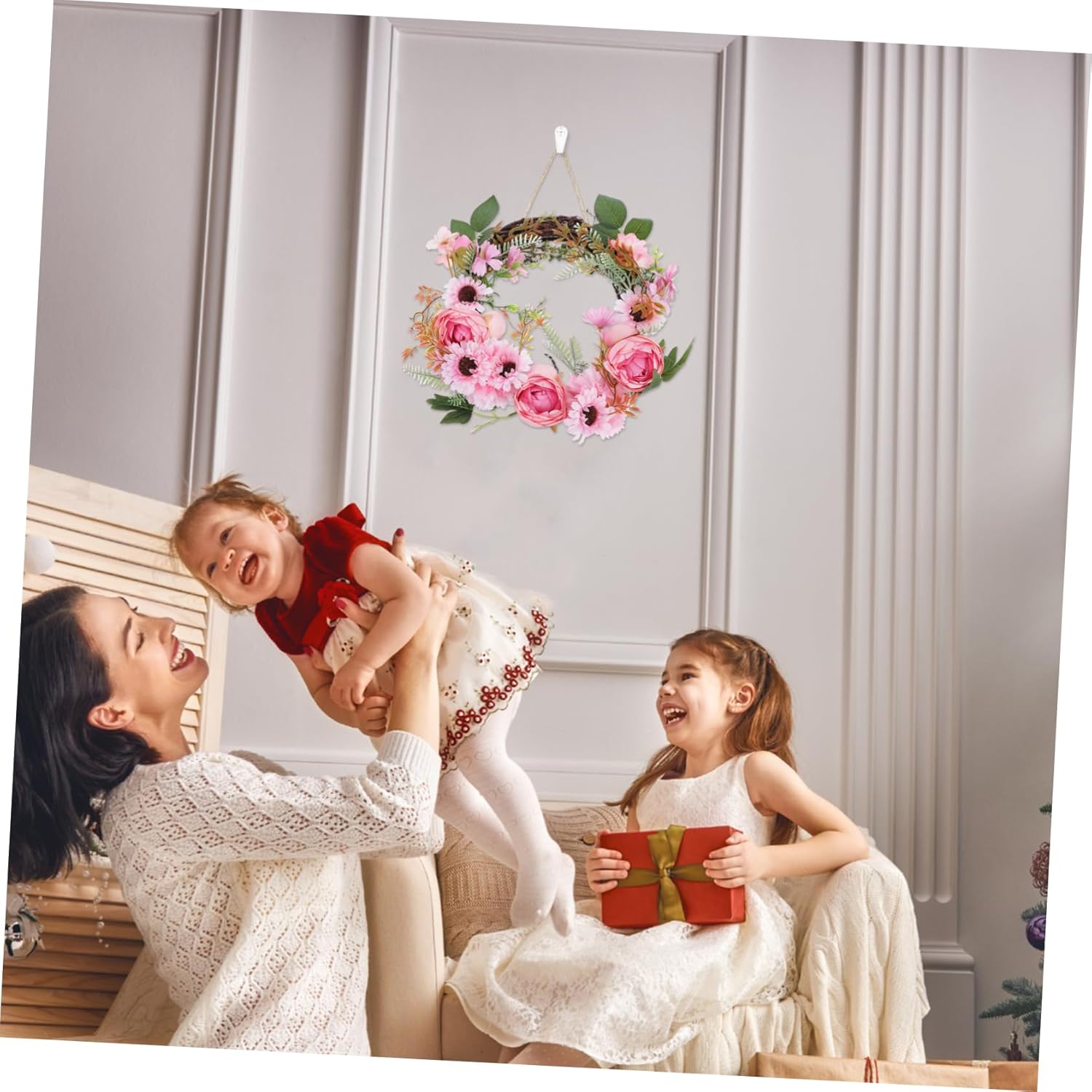 Realistic Peony Flower Wreath Door Decor Hanger Spring Garland Over Door Hanging Wreath