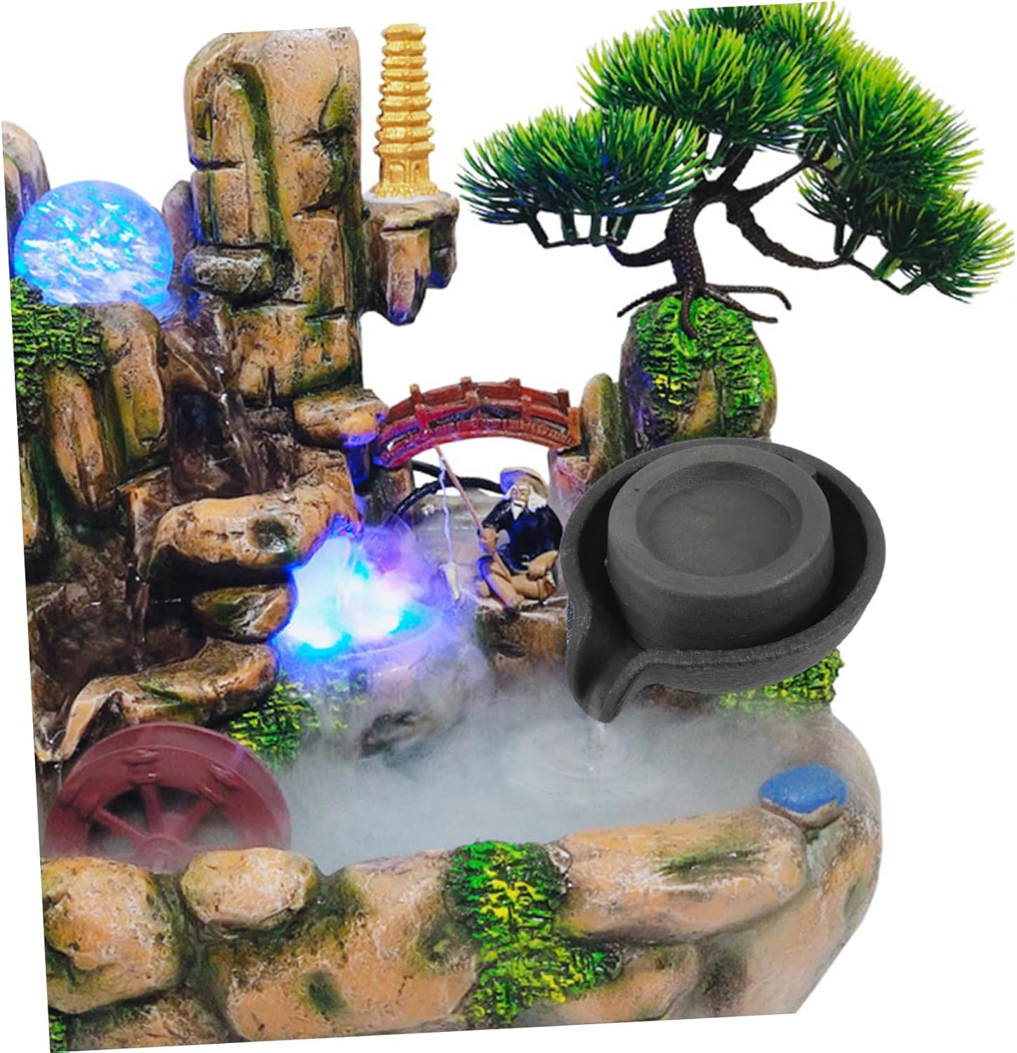 Tabletop Water Fountain with Rotating Millstone Spout for Indoor Decor