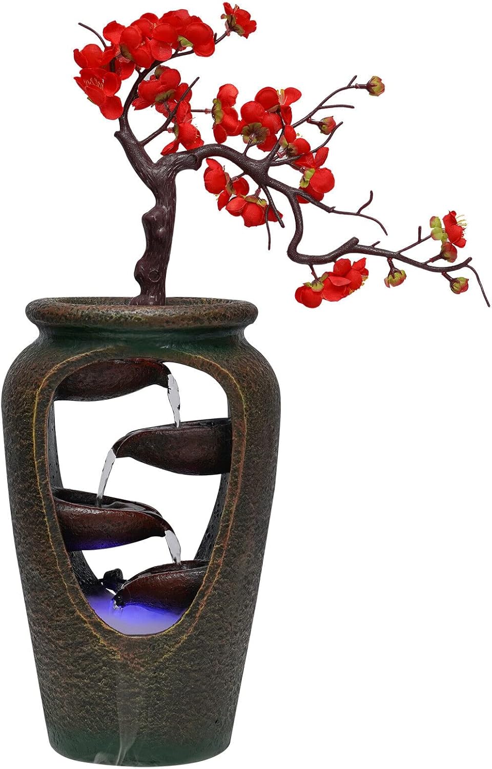 20 Inch Tabletop Decorative Flower Vase Water Fountain Humidifier with LED Lights