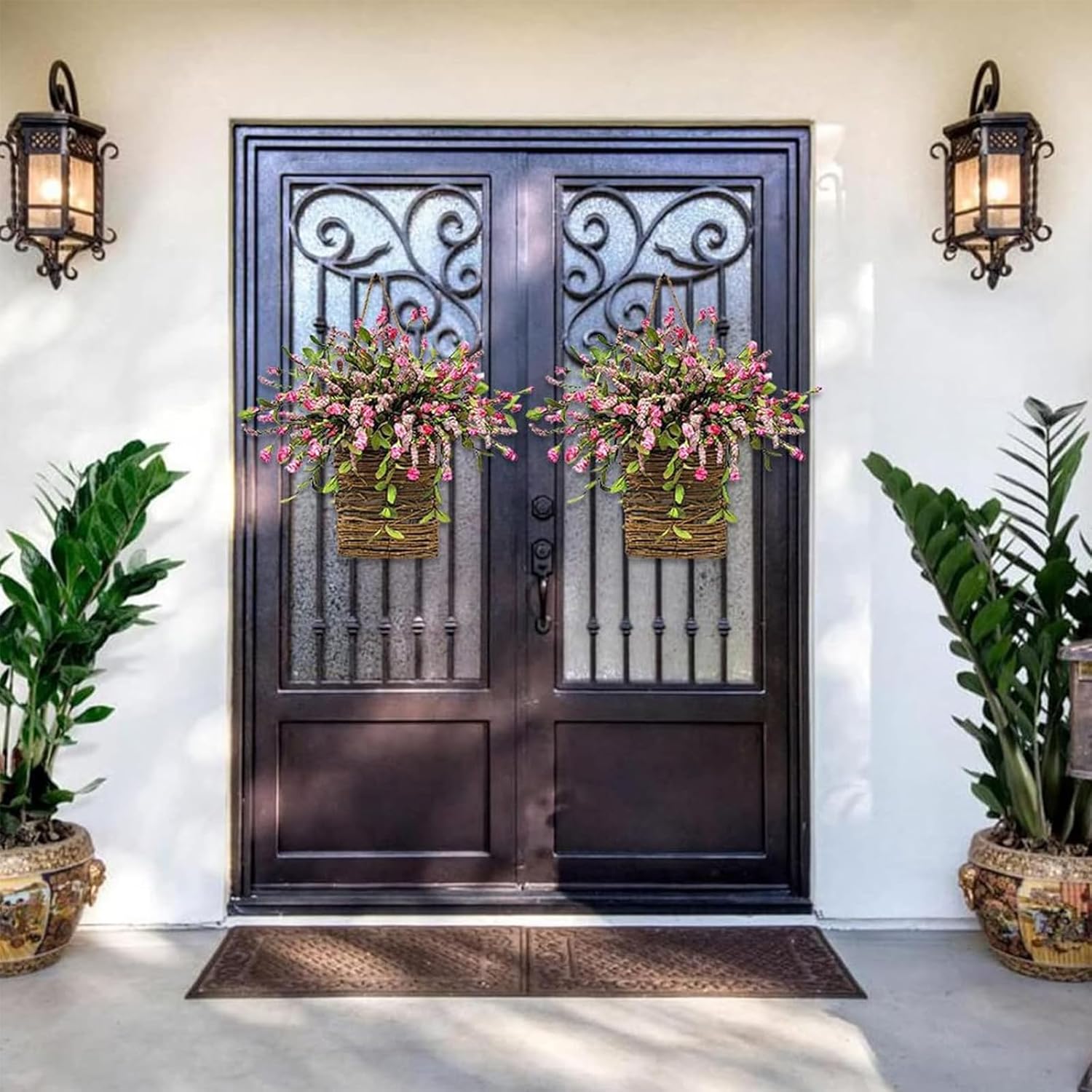 Hydrangea Door Hanging Basket Wreath - Pink Durable and Elegant