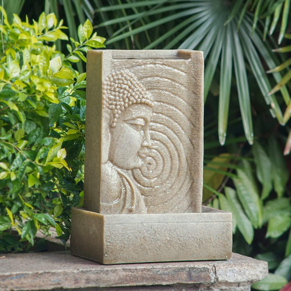 Indoor Buddha Water Fountain with LED Light and Polyresin Design