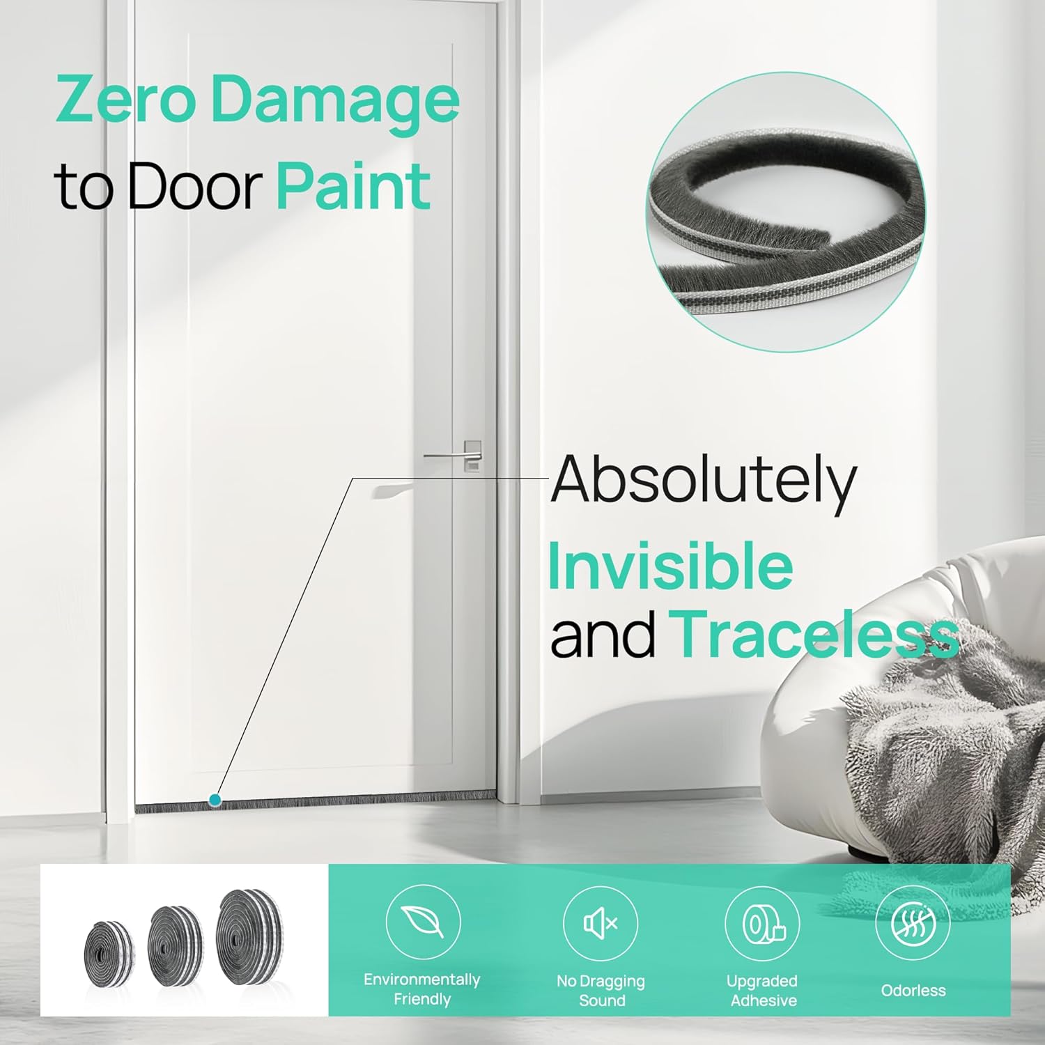 Idemeet Hidden Door Draft Stopper 39 Inch Weather Stripping Seal
