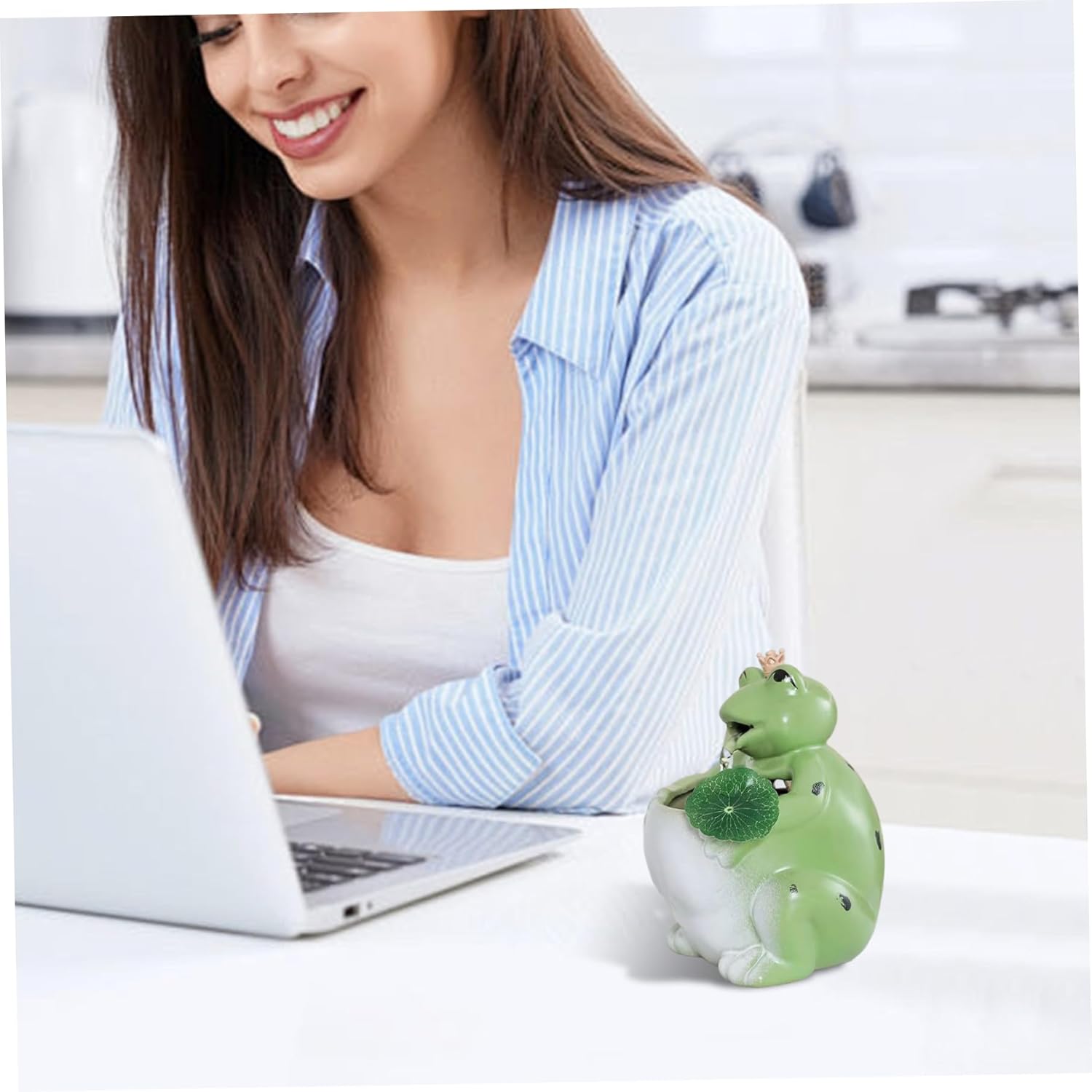 Cute Frog Tabletop Waterfall Fountain with USB Pump